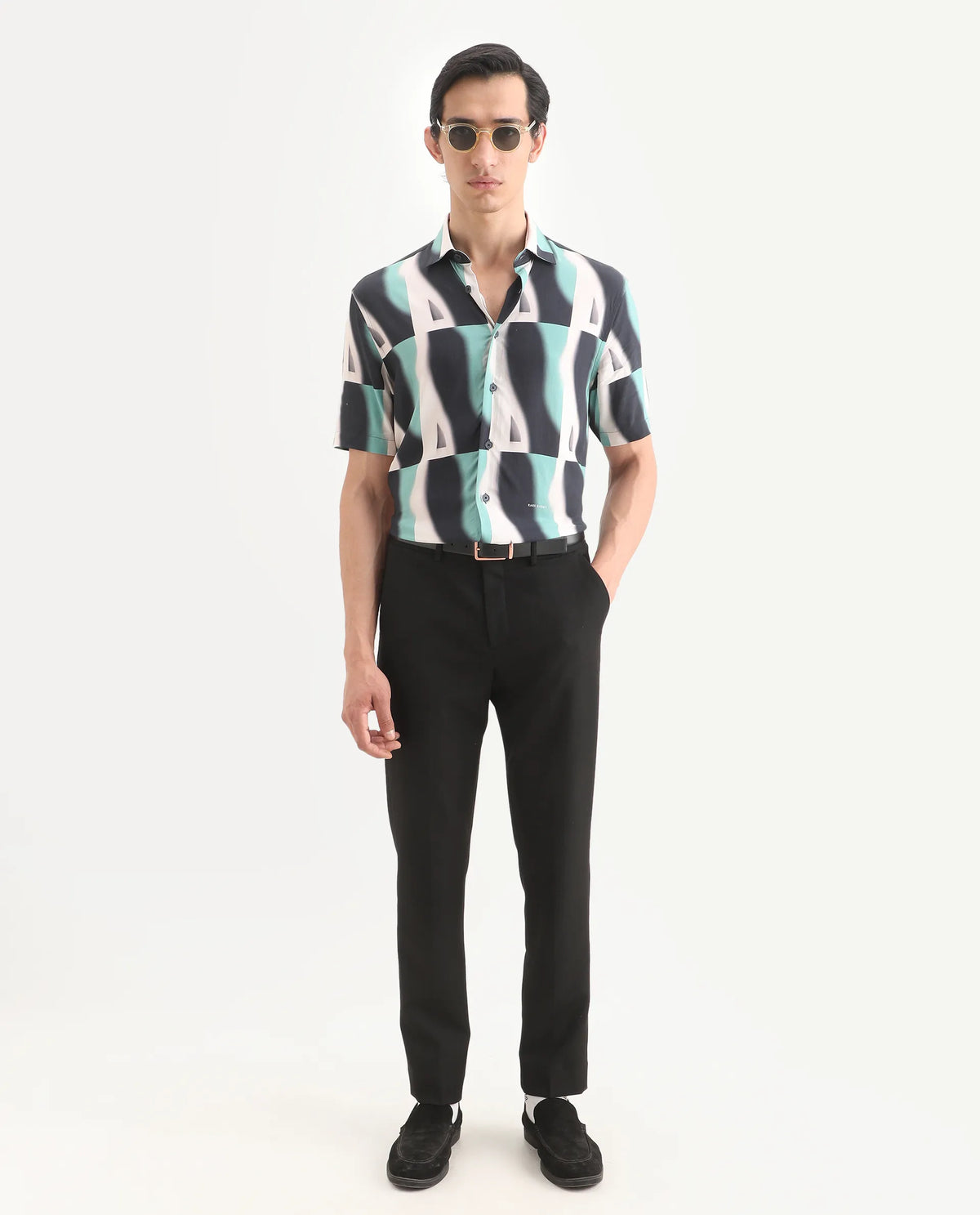 Rare Rabbit Men's Retro Truq Viscose Fabric Collared Neck Regular Printed Shirt