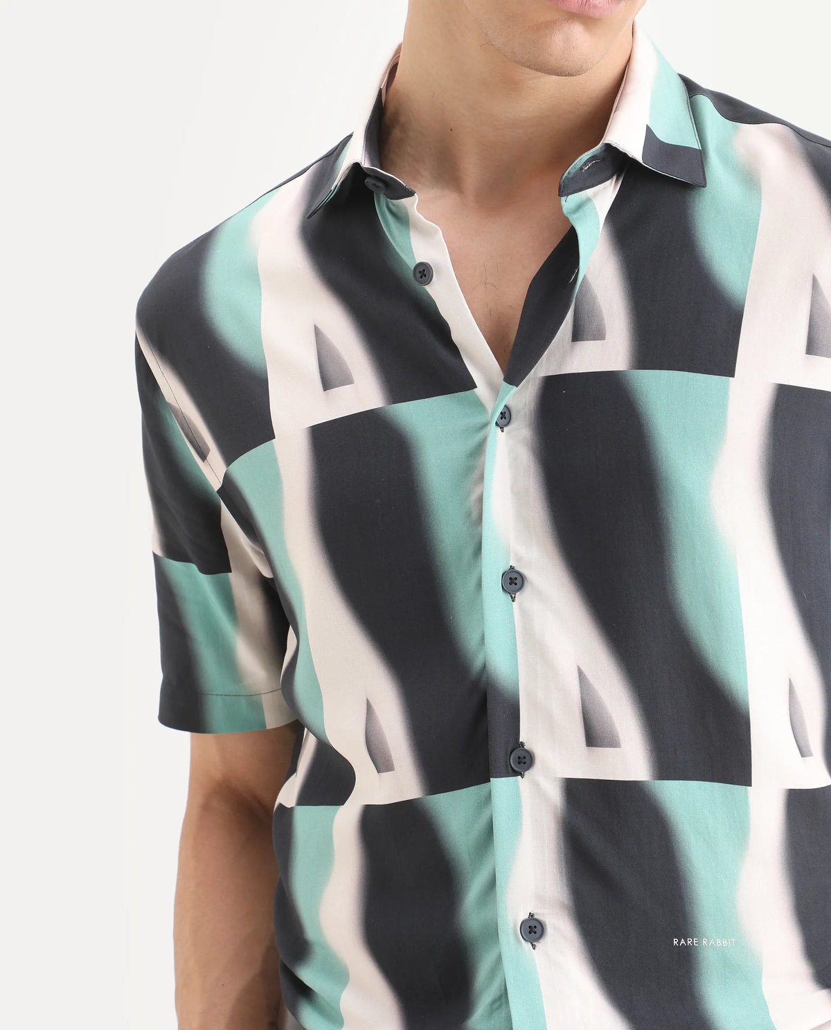 Rare Rabbit Men's Retro Truq Viscose Fabric Collared Neck Regular Printed Shirt