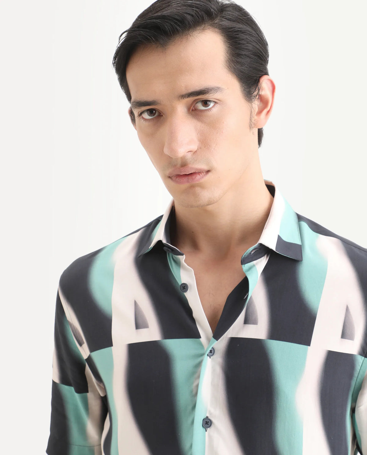 Rare Rabbit Men's Retro Truq Viscose Fabric Collared Neck Regular Printed Shirt