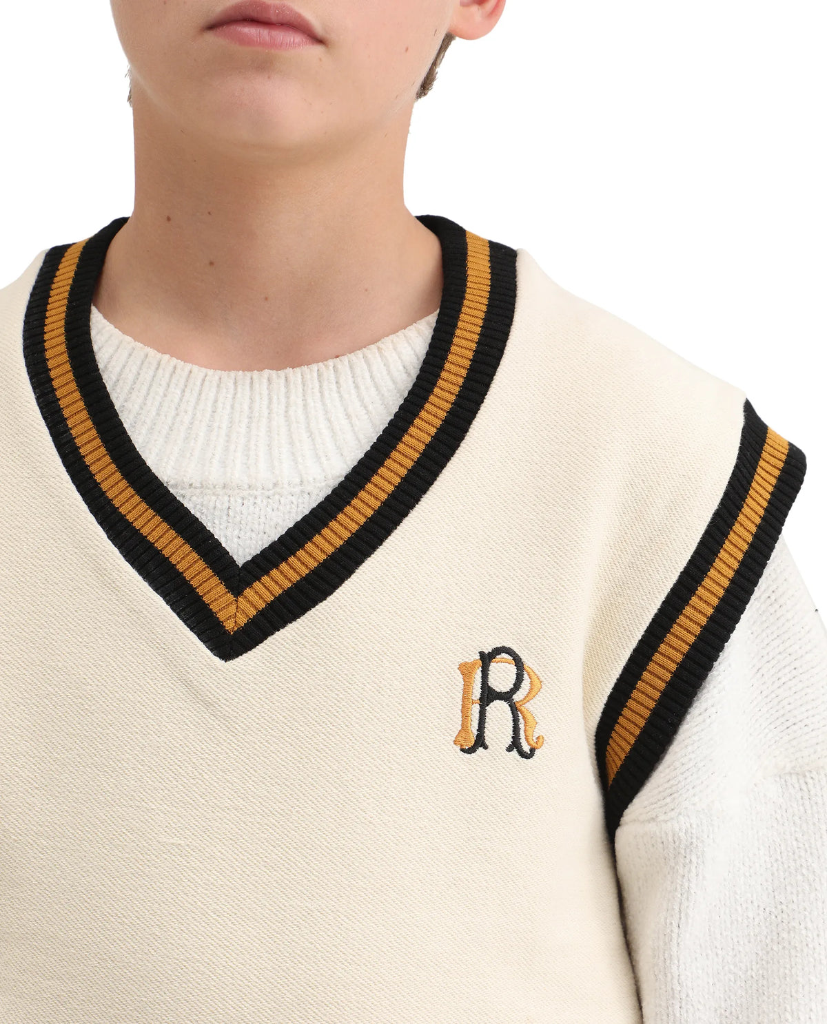 Rare Ones Kids Half Off White Cotton Blend Pull-On Closure Monogram Print Oversized Fit Sweater