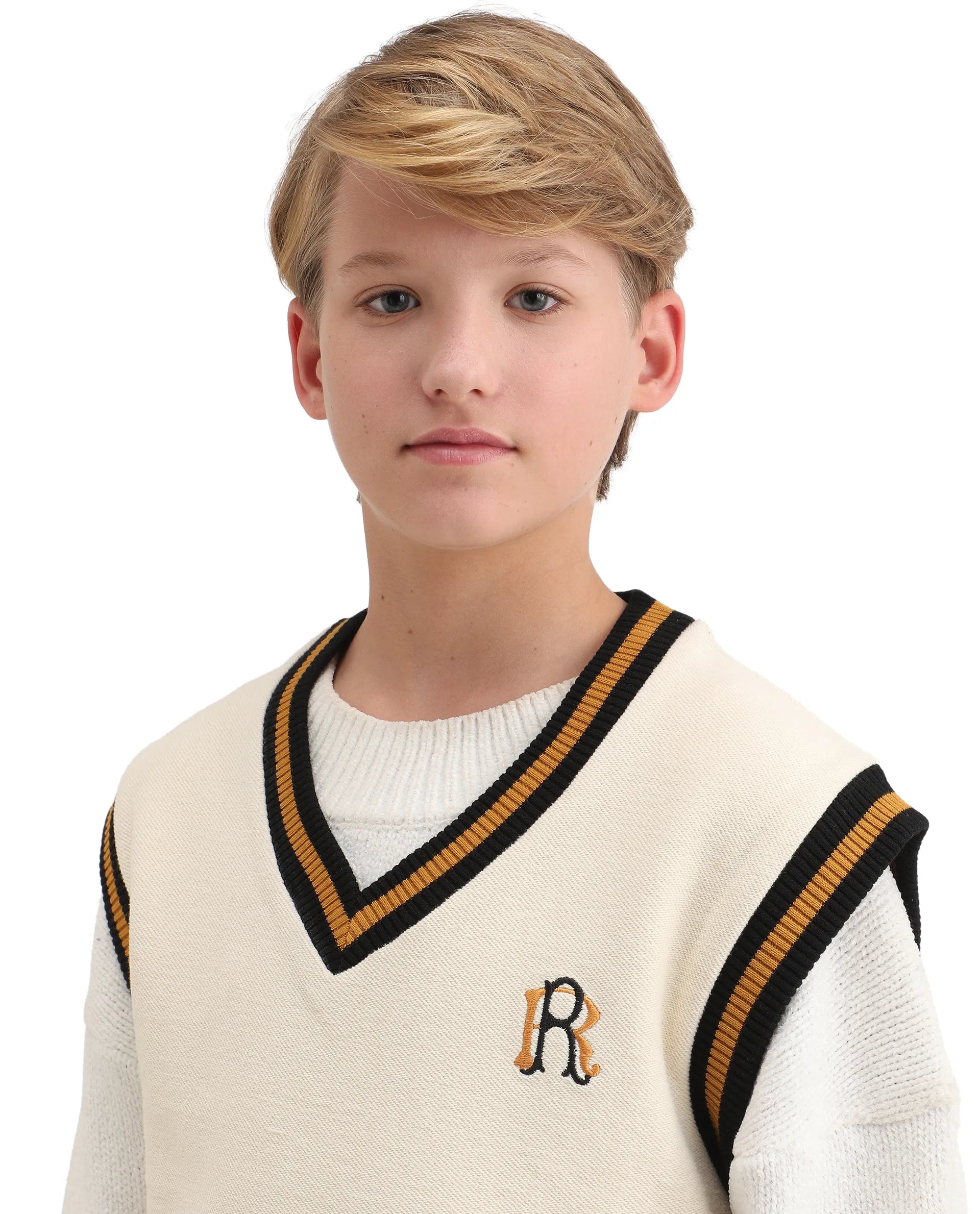 Rare Ones Kids Half Off White Cotton Blend Pull-On Closure Monogram Print Oversized Fit Sweater