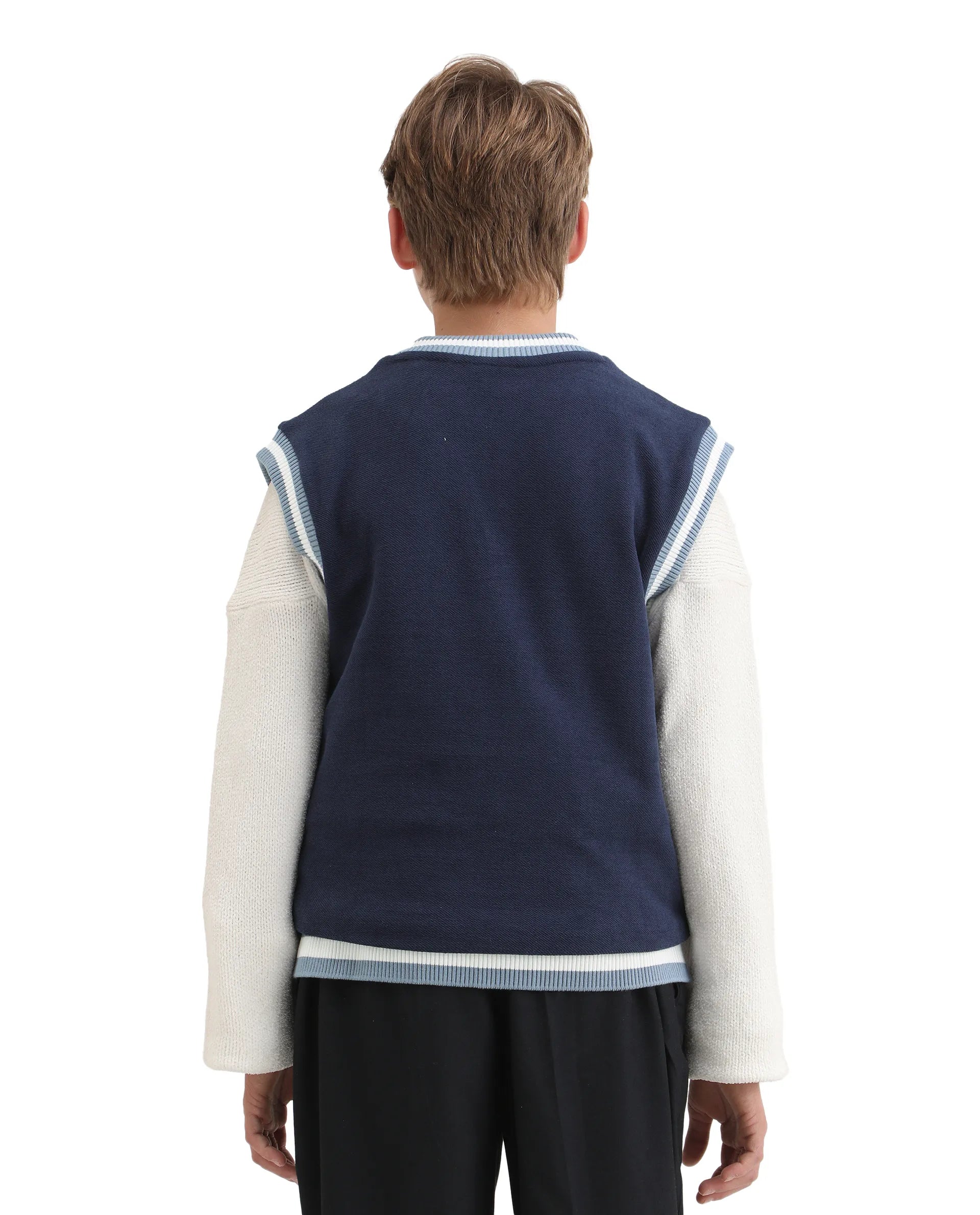 Rare Ones Kids Half Navy Cotton Blend Pull-On Closure Monogram Print Oversized Fit Sweater
