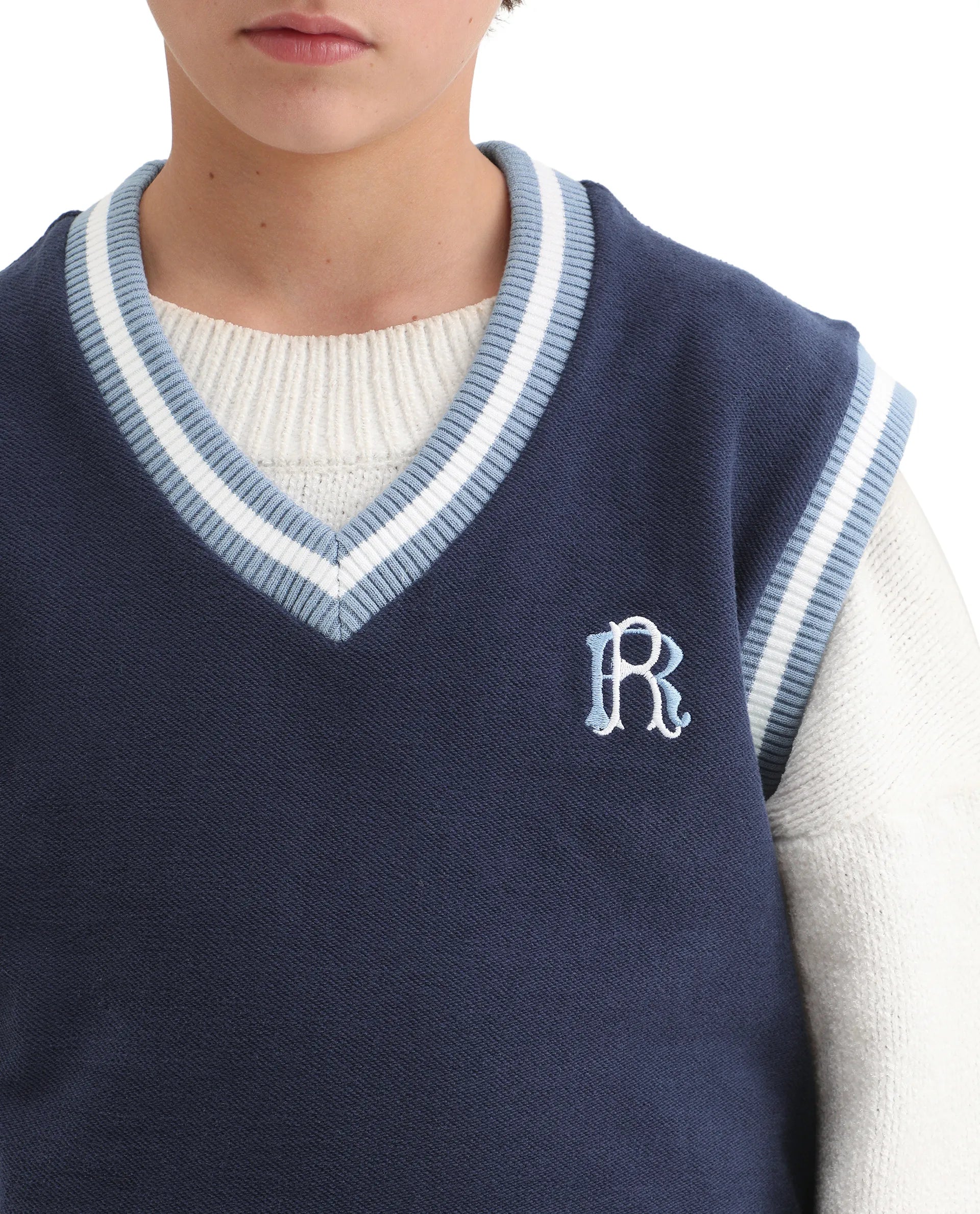 Rare Ones Kids Half Navy Cotton Blend Pull-On Closure Monogram Print Oversized Fit Sweater
