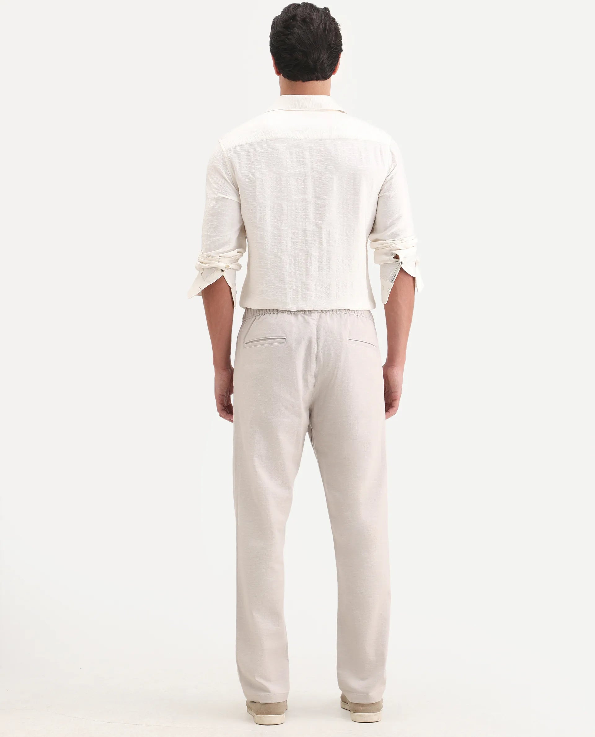 Rare Rabbit Men's Pluk Light Grey Cotton Blend Fabric Regular Fit Plain Trouser
