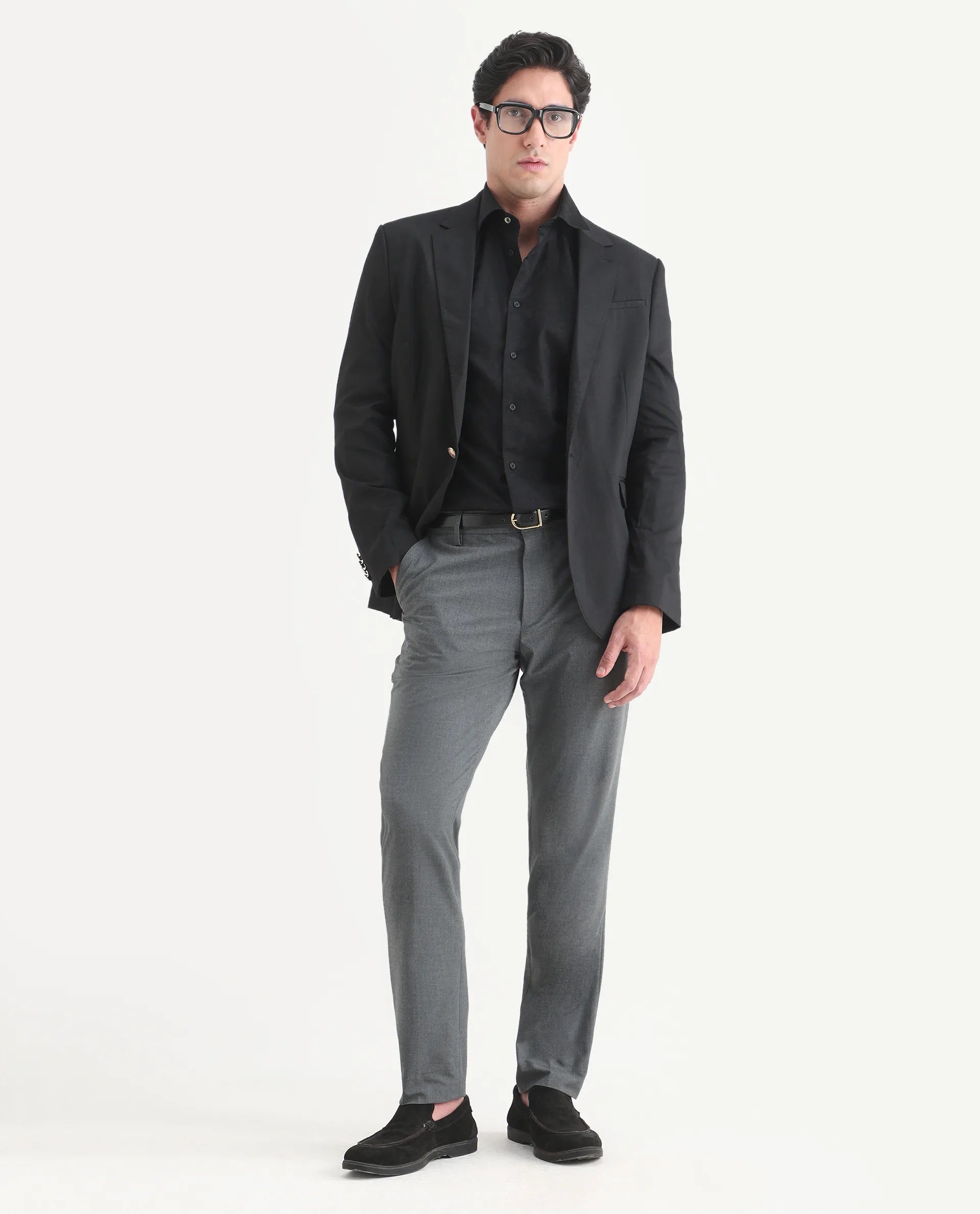 Rare Rabbit Men's Arcade-Lite Dark Grey Polyester Blend Fabric Regular Fit Plain Trouser