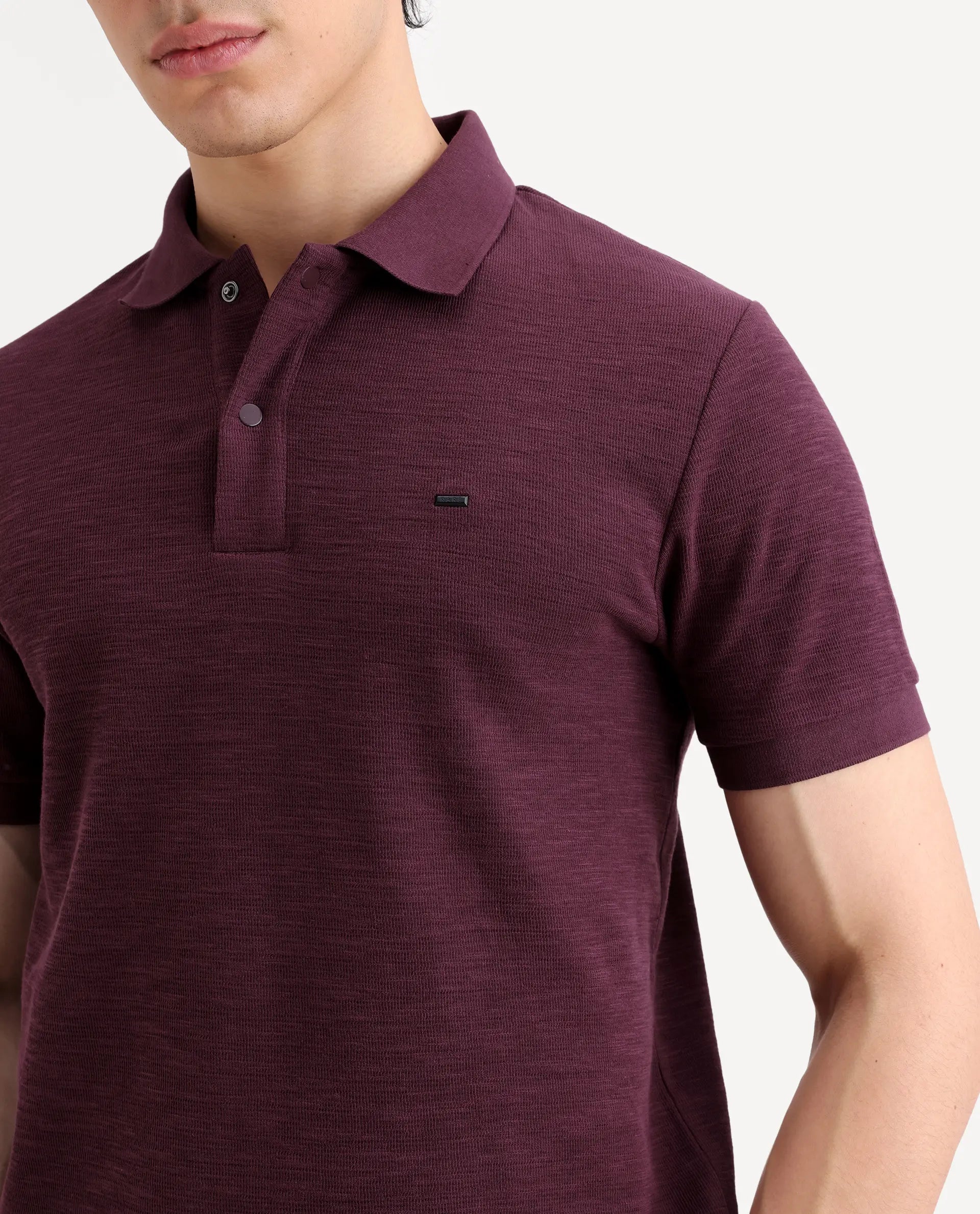Rare Rabbit Men's Caro Maroon Cotton Fabric Spread Collar Regular Fit Plain Polo