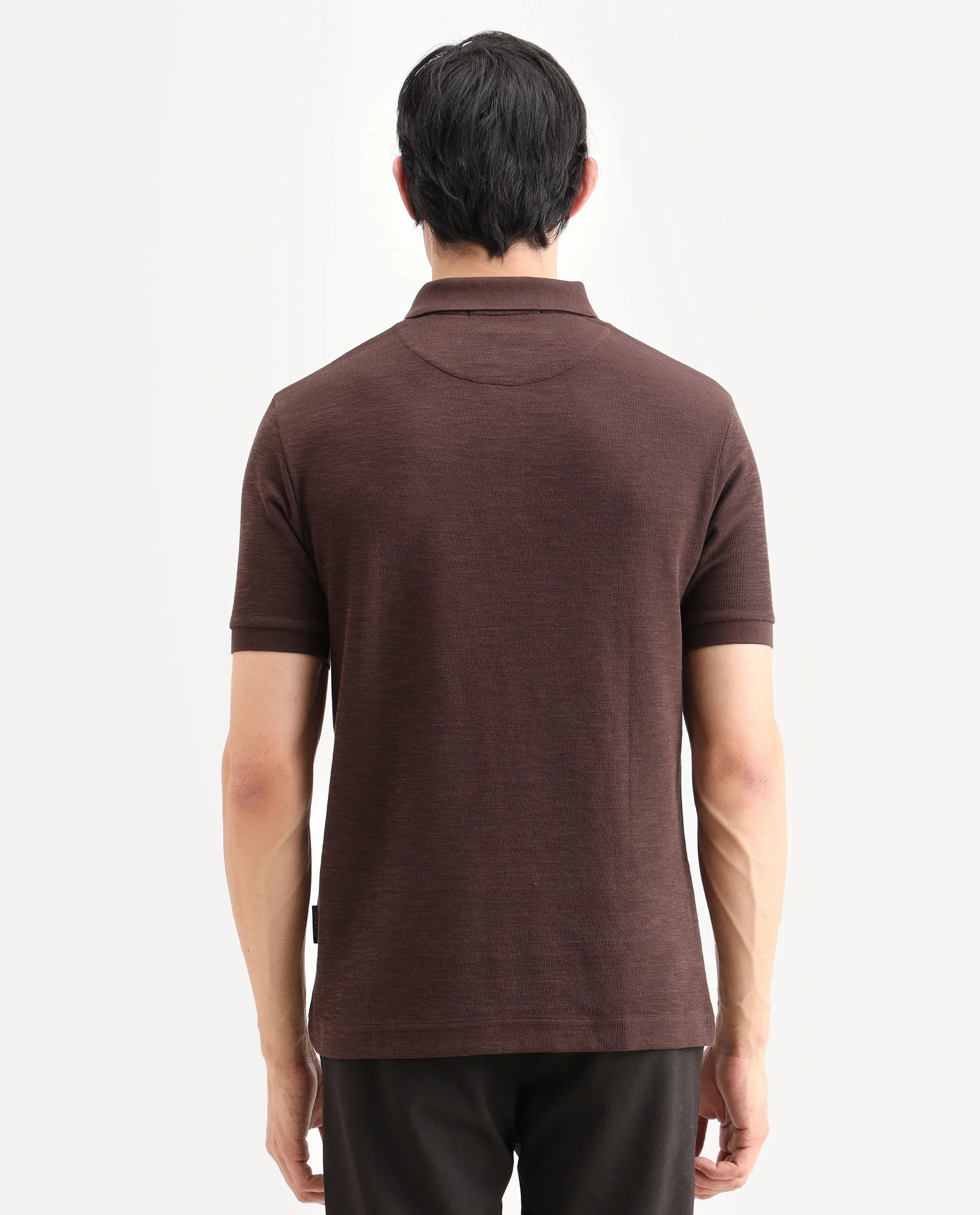 Rare Rabbit Men's Caro Brown Cotton Fabric Spread Collar Regular Fit Plain Polo