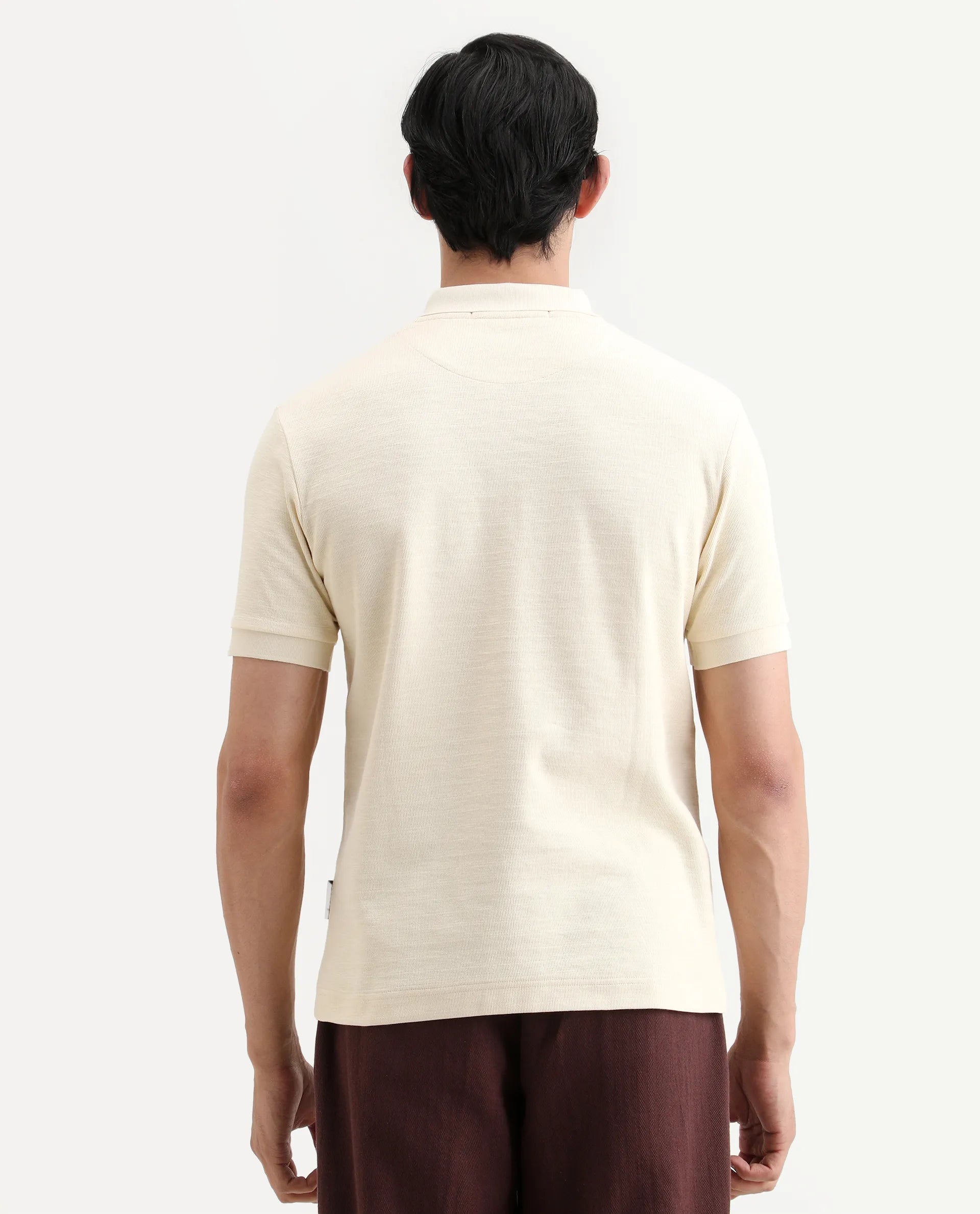 Rare Rabbit Men's Caro Pastel Yellow Cotton Fabric Spread Collar Regular Fit Plain Polo