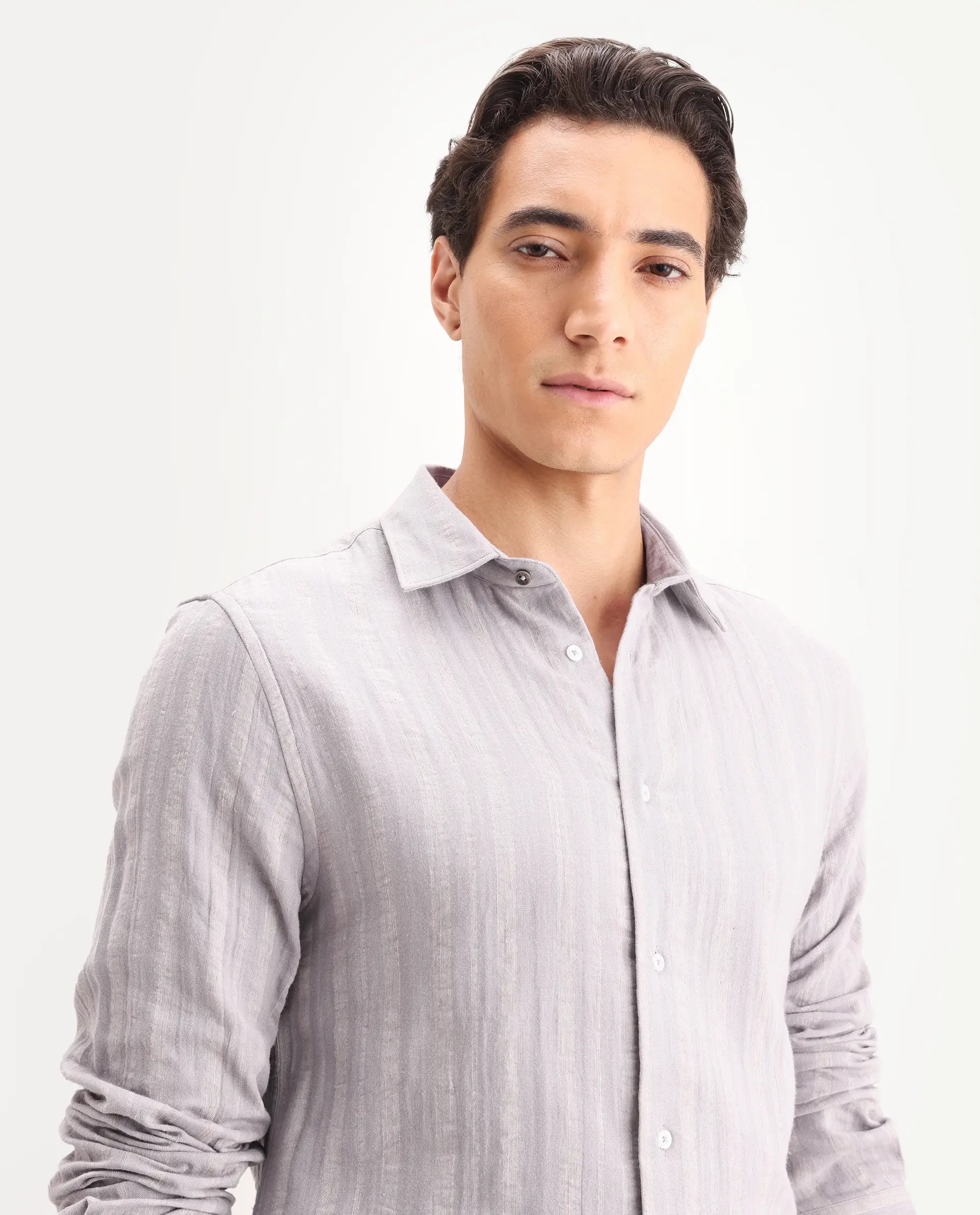 Rare Rabbit Men's Avno Dusky Purple Cotton Fabric Full Sleeve Spread Collar Regular Fit Striped Shirt