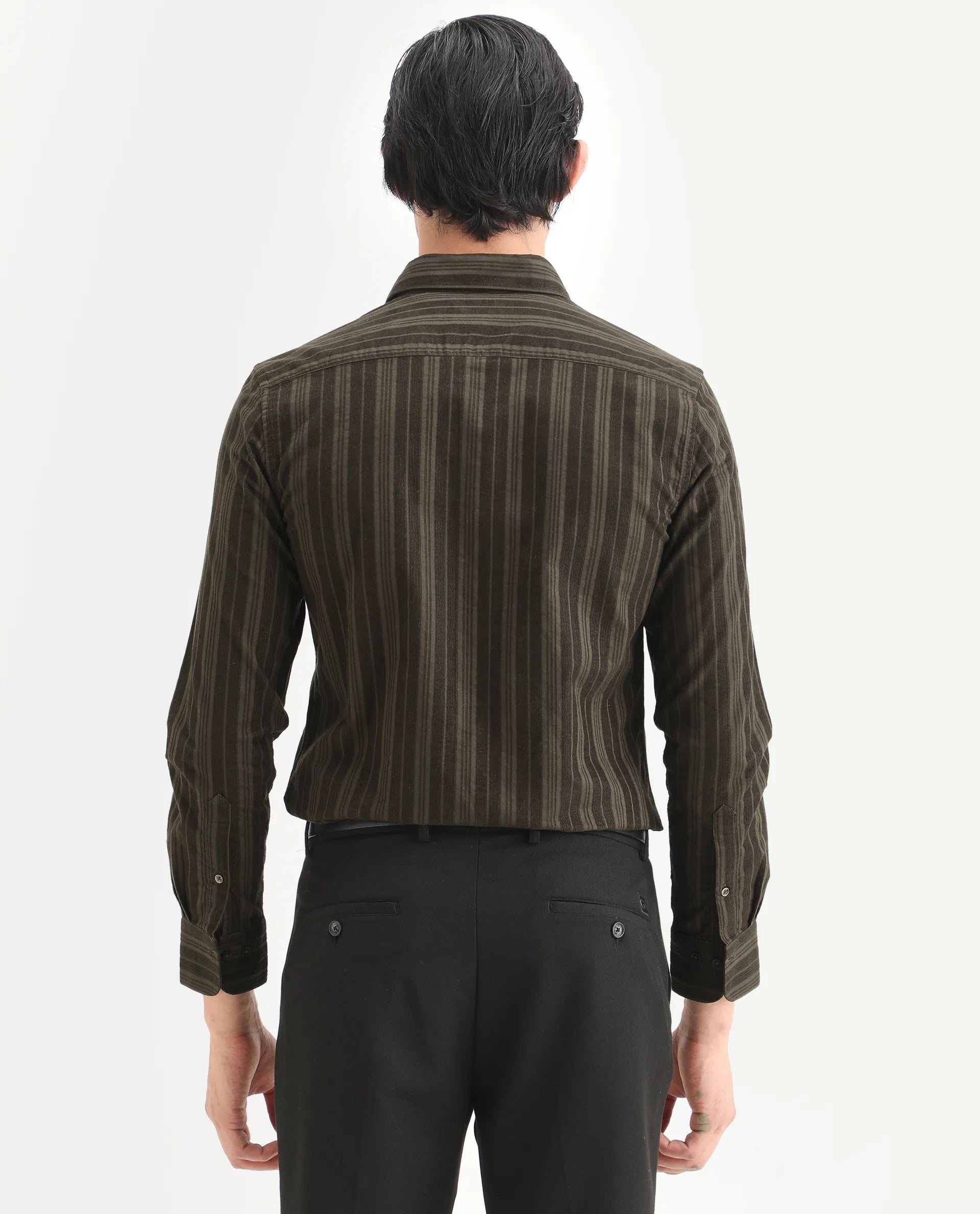 Rare Rabbit Men's Otta Dark Brown Cotton Fabric Full Sleeve Spread Collar Regular Fit Striped Shirt