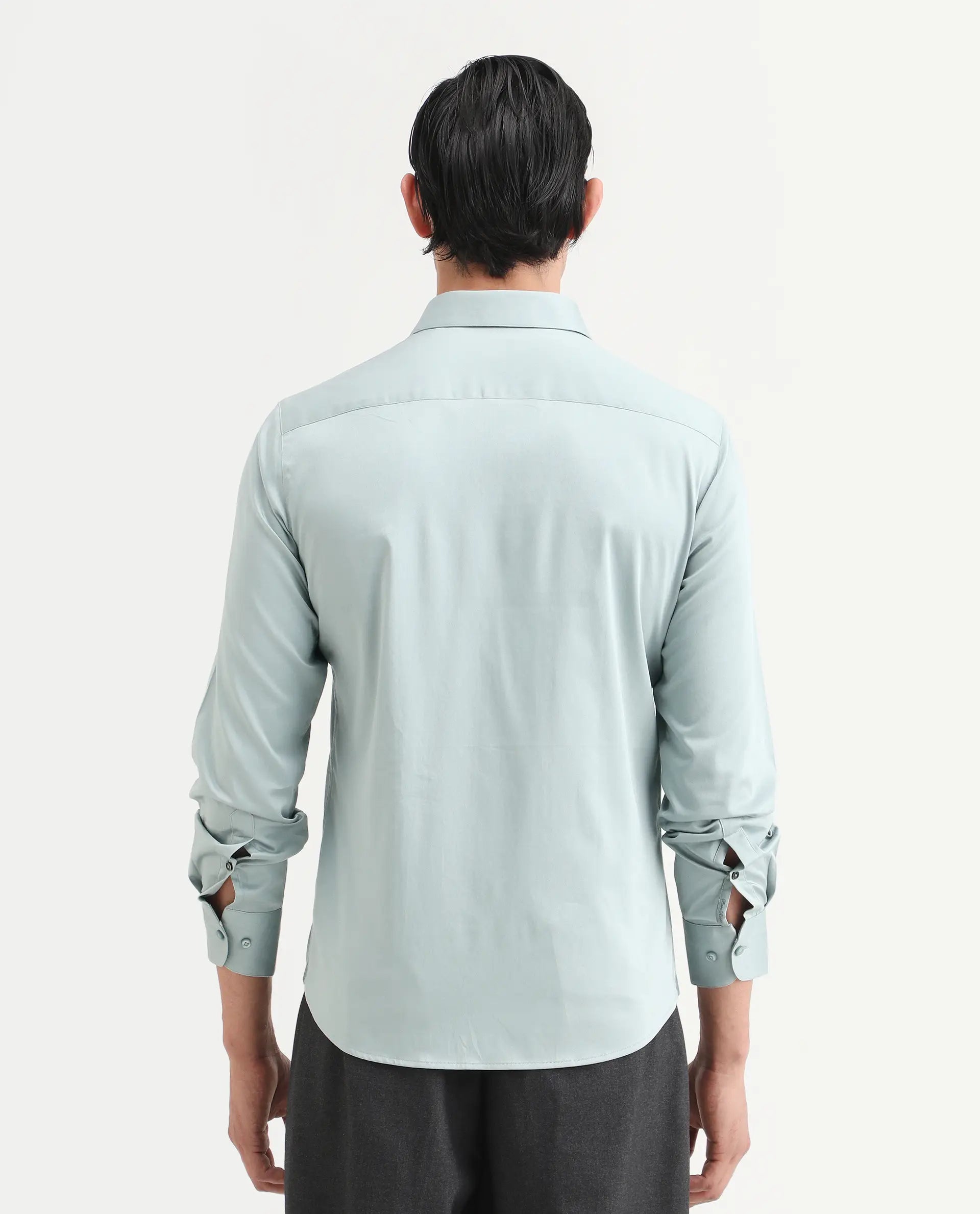 Rare Rabbit Men's Como-27 Dusky Blue Cotton Blend Fabric Full Sleeve Spread Collar Regular Fit Plain Shirt