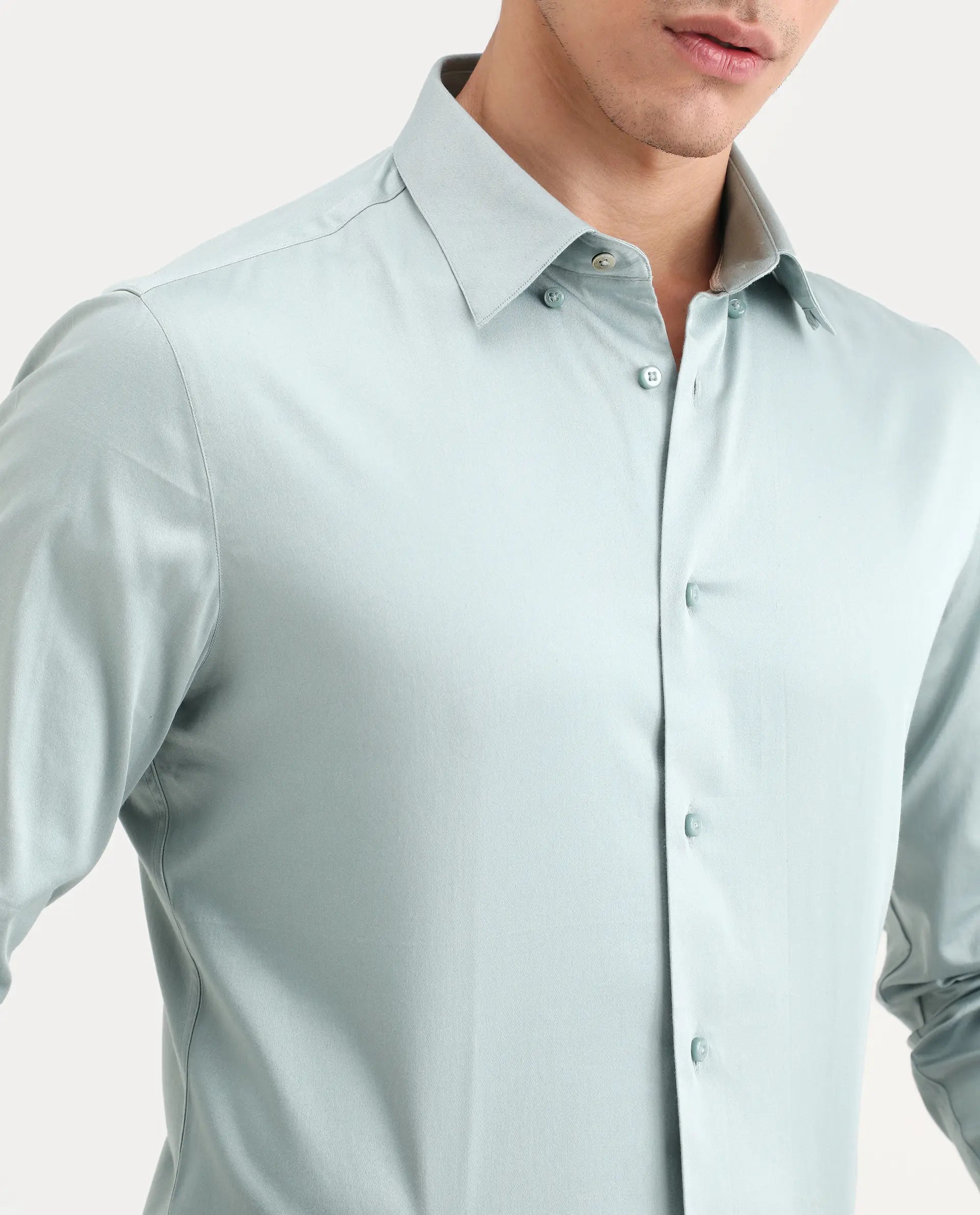 Rare Rabbit Men's Como-27 Dusky Blue Cotton Blend Fabric Full Sleeve Spread Collar Regular Fit Plain Shirt