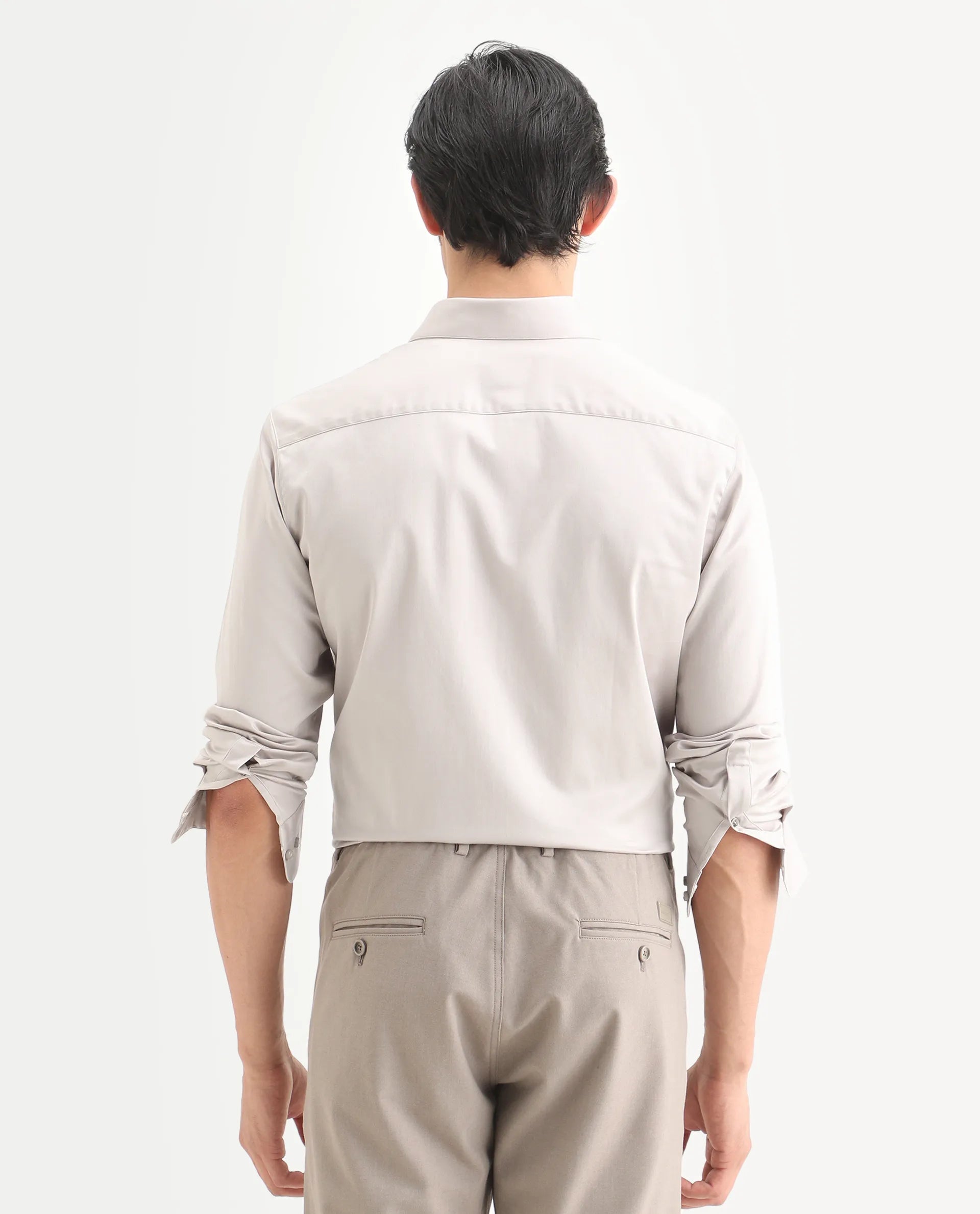 Rare Rabbit Men's Como-27 Dusky Beige Cotton Blend Fabric Full Sleeve Spread Collar Regular Fit Plain Shirt