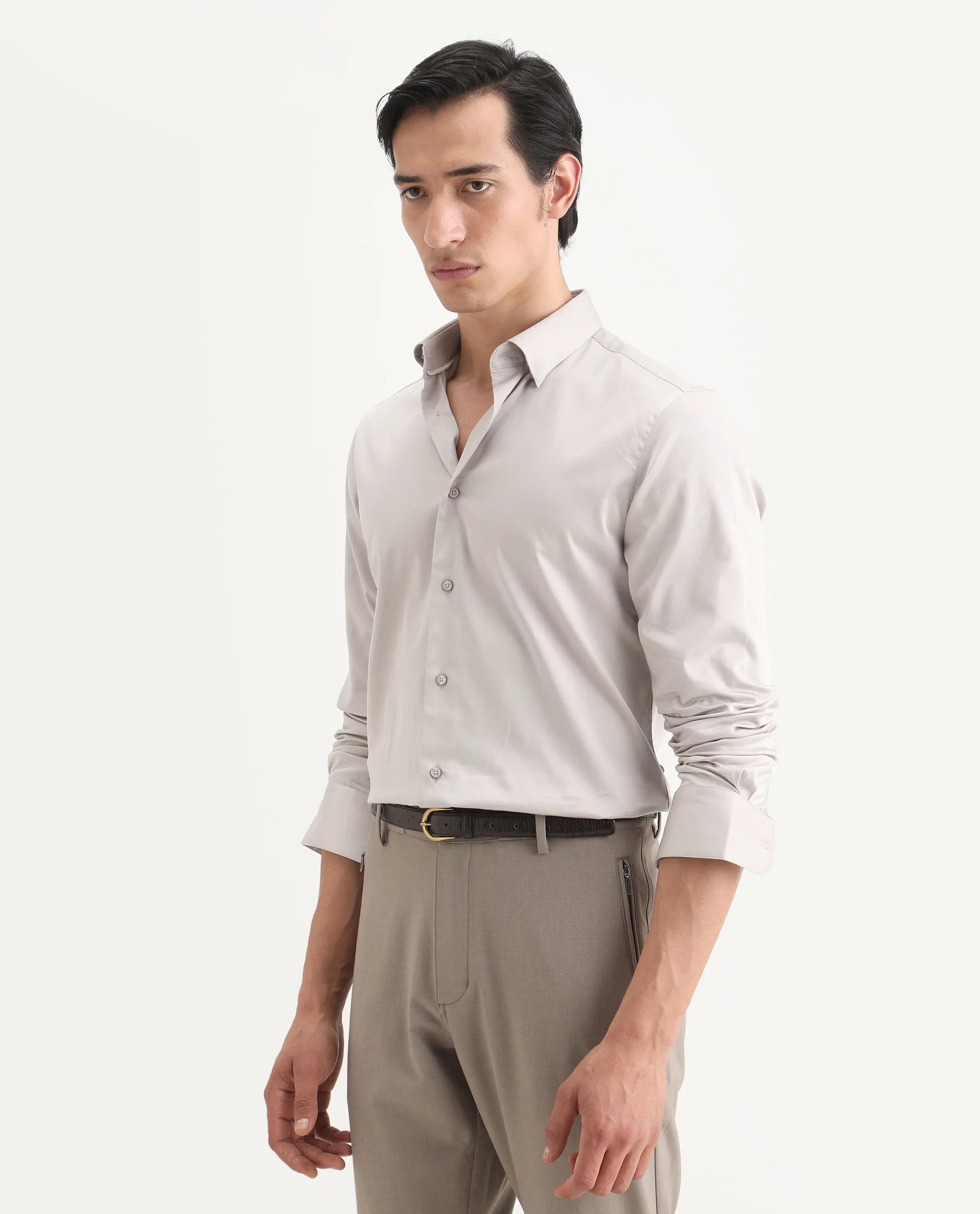 Rare Rabbit Men's Como-27 Dusky Beige Cotton Blend Fabric Full Sleeve Spread Collar Regular Fit Plain Shirt