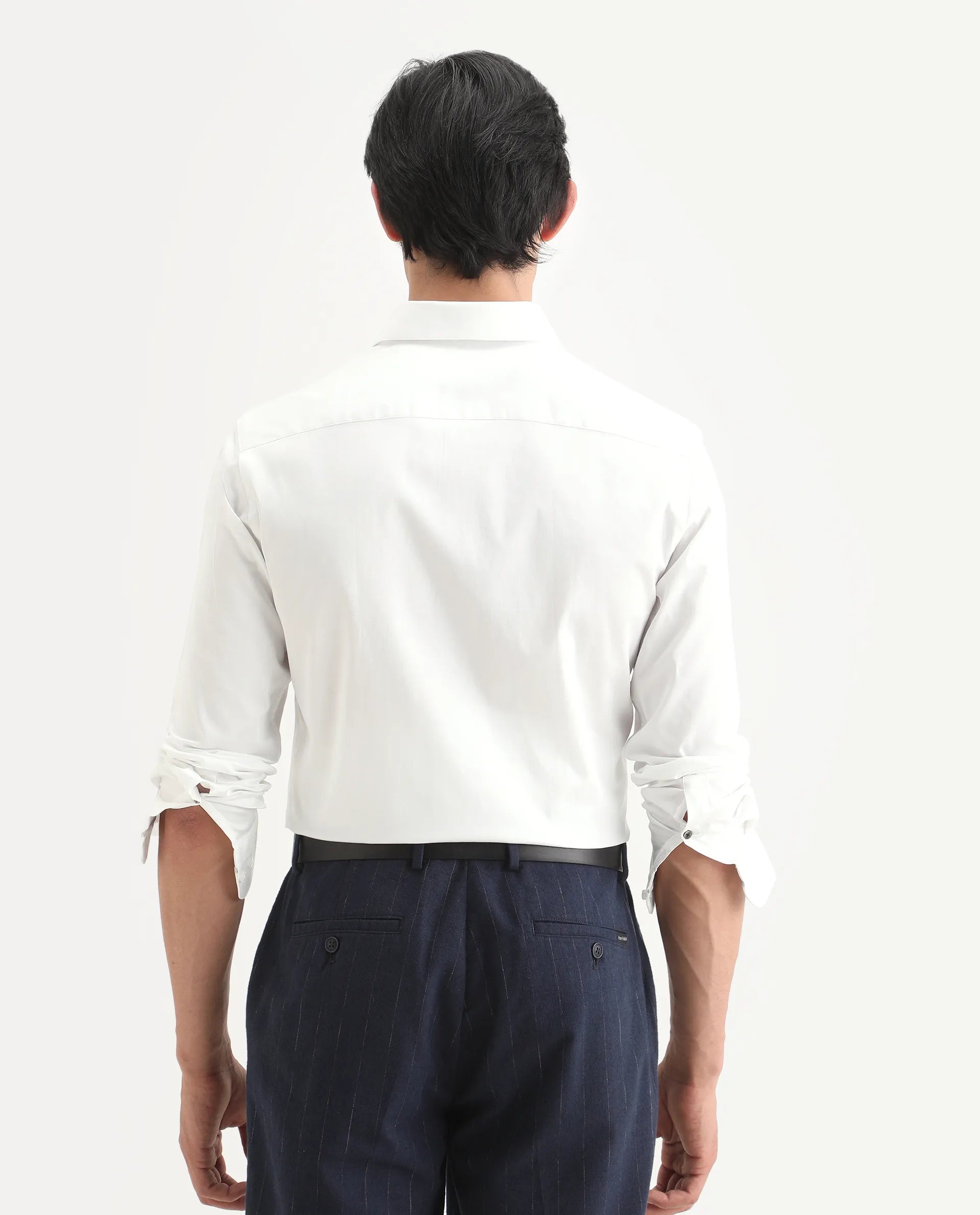 Rare Rabbit Men's Como-27 White Cotton Blend Fabric Full Sleeve Spread Collar Regular Fit Plain Shirt