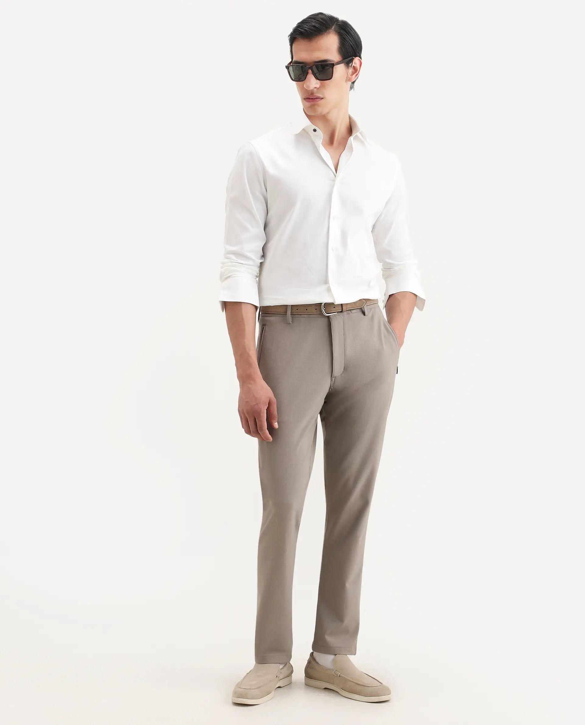 Rare Rabbit Men's Holla-Ss26 White Cotton Blend Fabric Full Sleeve Spread Collar Regular Fit Plain Shirt