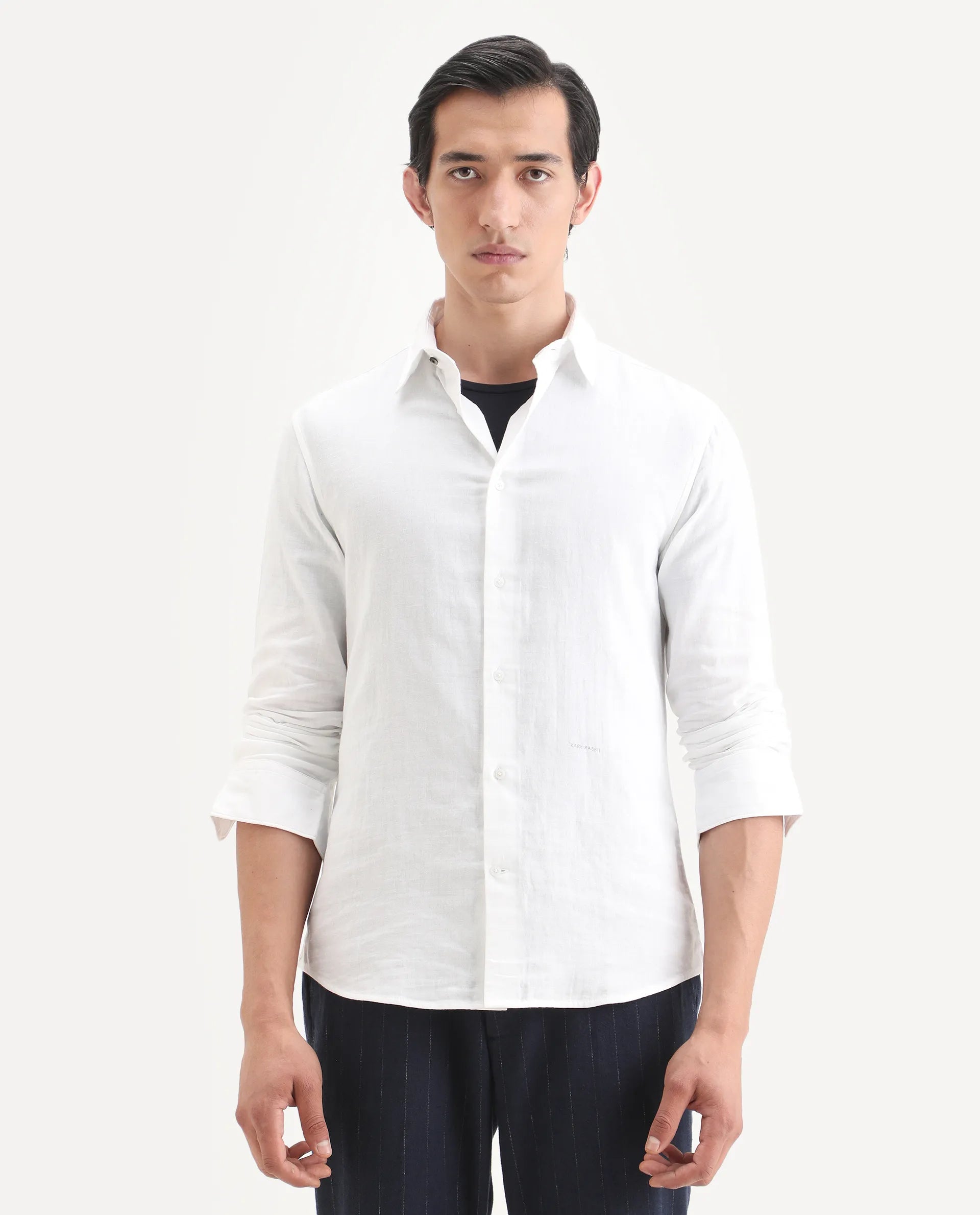 Rare Rabbit Men's Layerr-Ls White Cotton Fabric Full Sleeve Spread Collar Regular Fit Plain Shirt