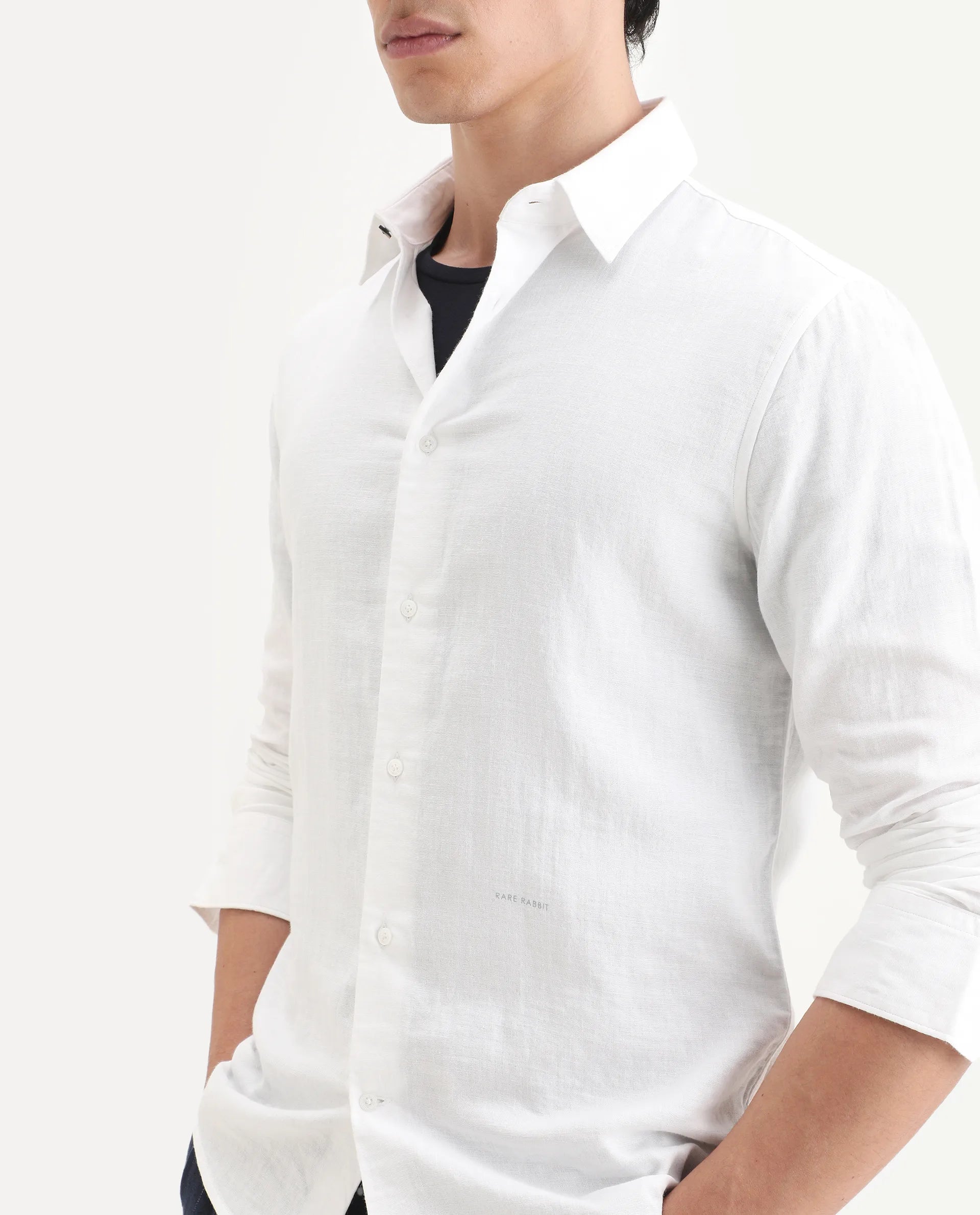 Rare Rabbit Men's Layerr-Ls White Cotton Fabric Full Sleeve Spread Collar Regular Fit Plain Shirt