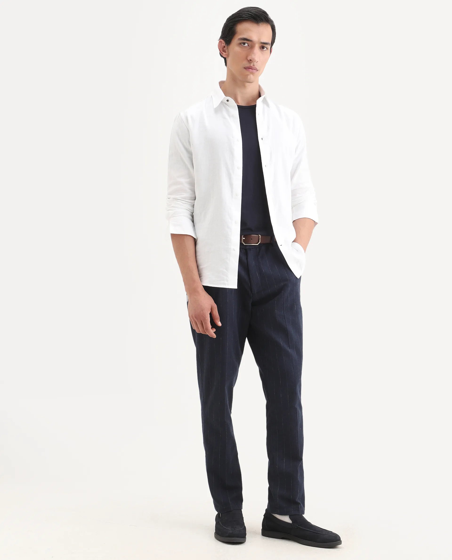 Rare Rabbit Men's Layerr-Ls White Cotton Fabric Full Sleeve Spread Collar Regular Fit Plain Shirt