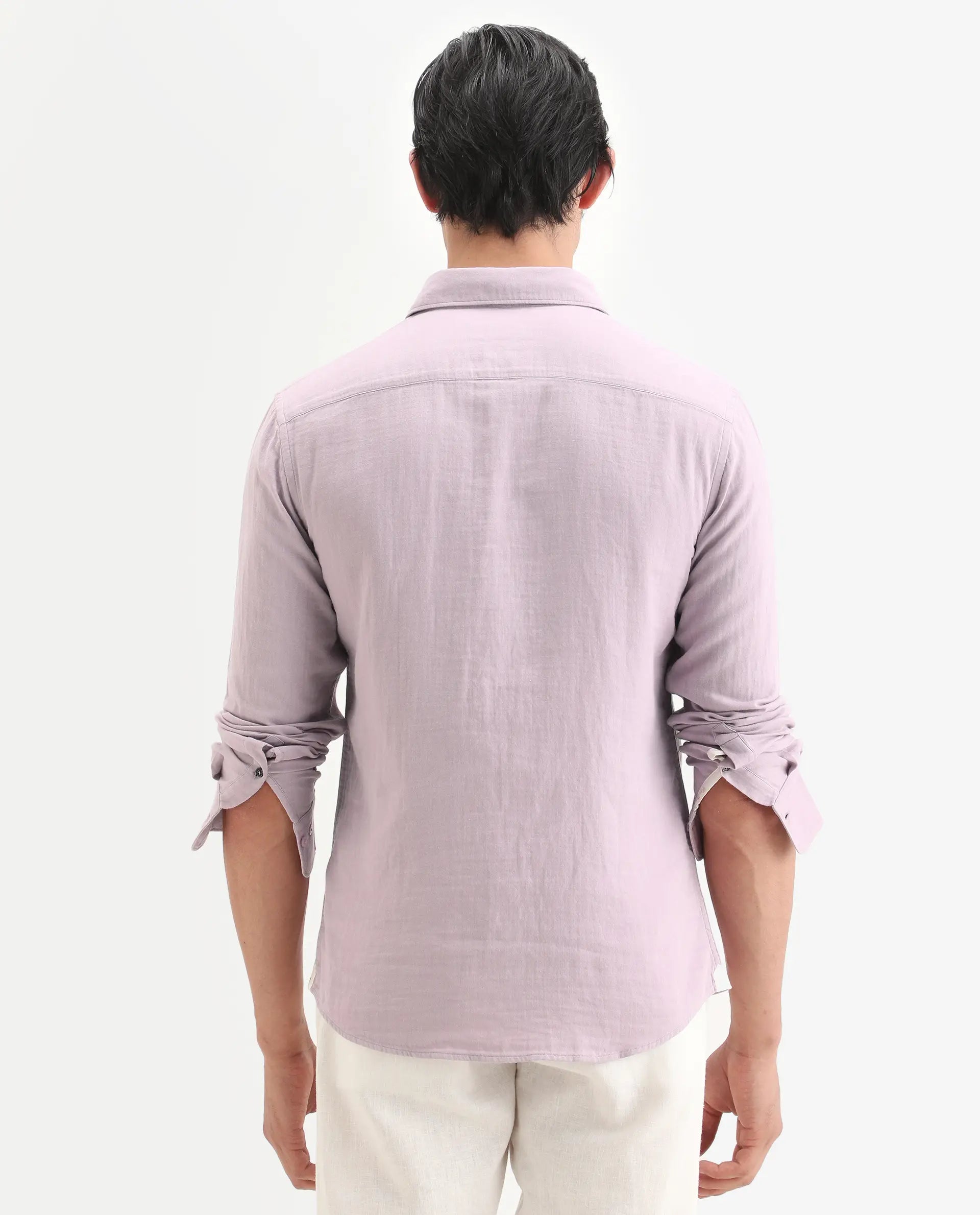Rare Rabbit Men's Layerr-Ls Pastel Purple Cotton Fabric Full Sleeve Spread Collar Regular Fit Plain Shirt