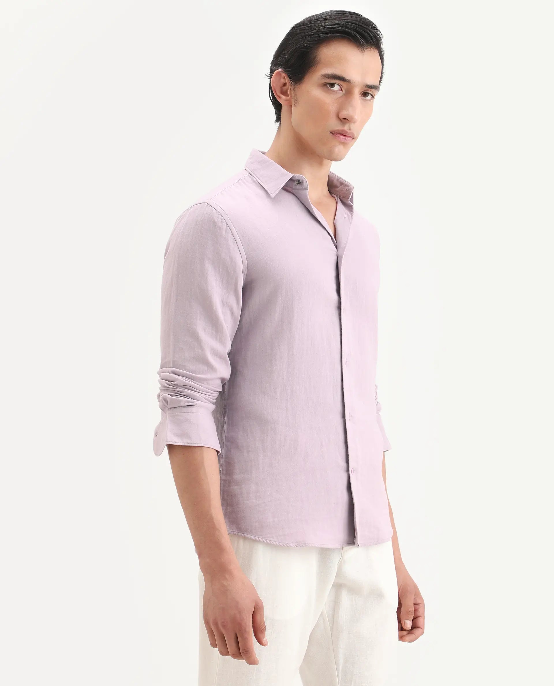 Rare Rabbit Men's Layerr-Ls Pastel Purple Cotton Fabric Full Sleeve Spread Collar Regular Fit Plain Shirt
