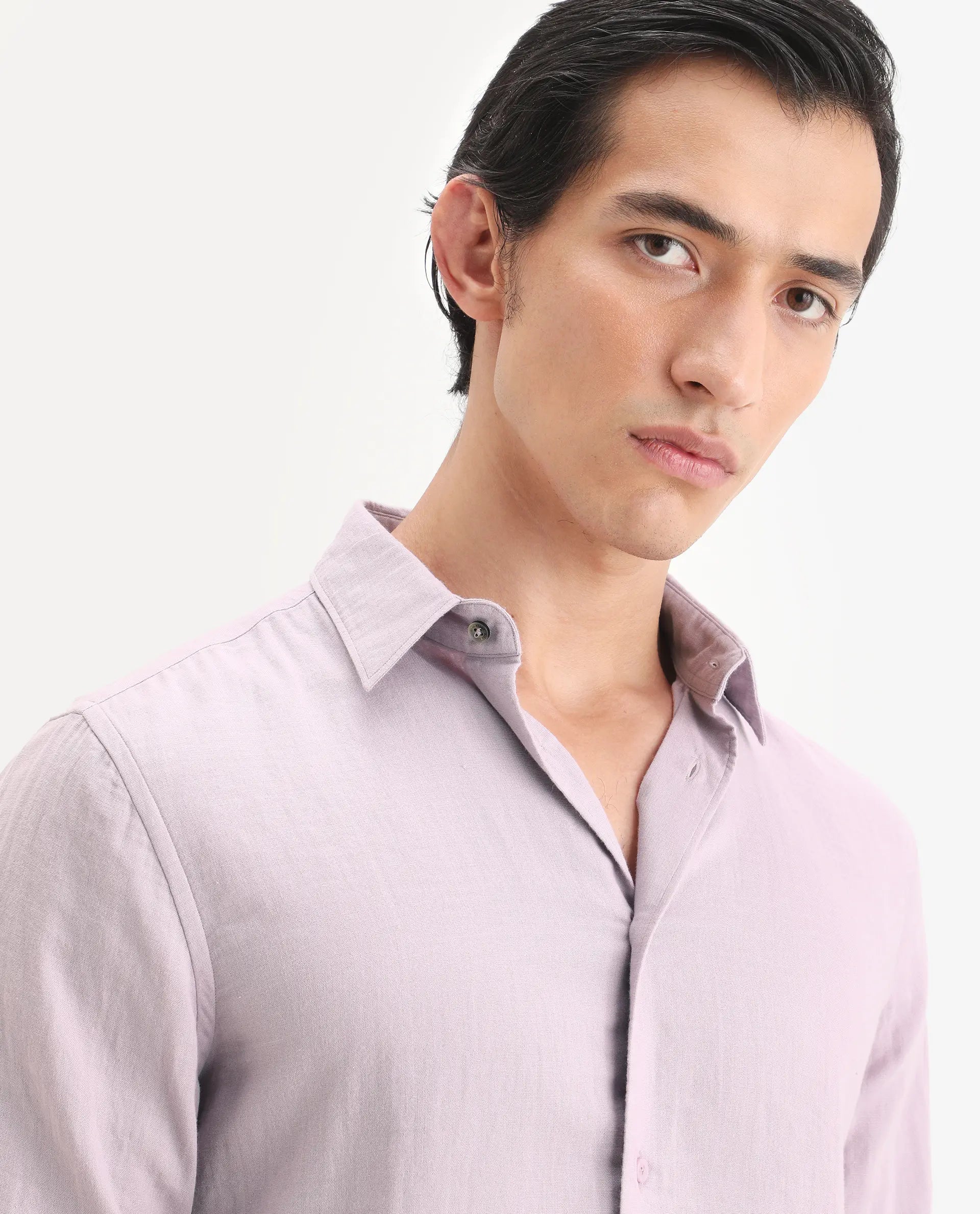 Rare Rabbit Men's Layerr-Ls Pastel Purple Cotton Fabric Full Sleeve Spread Collar Regular Fit Plain Shirt