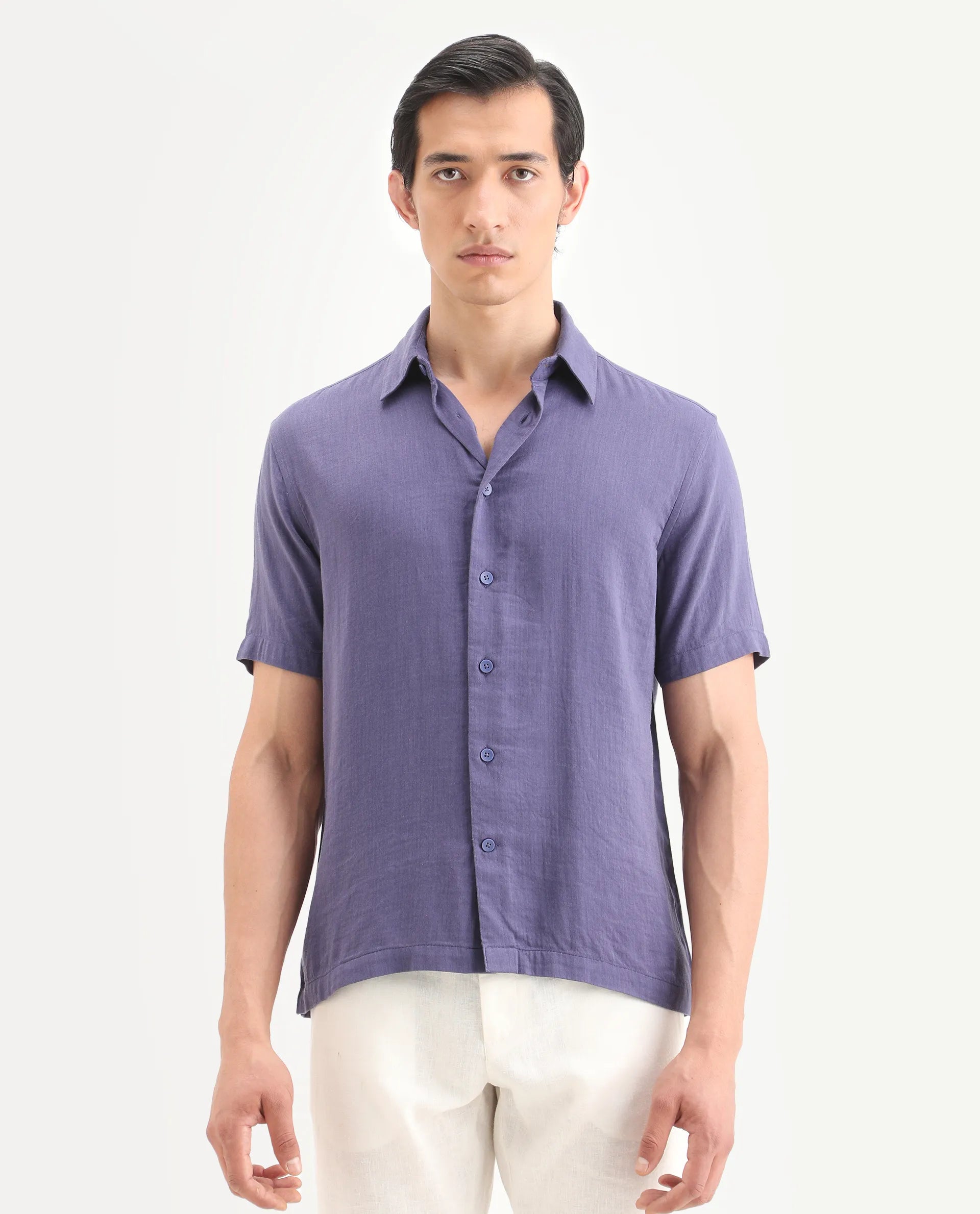 Rare Rabbit Men's Layerr Ss Light Purple Cotton Blend Plain Boxy Fit Full Sleeve Collared Shirt