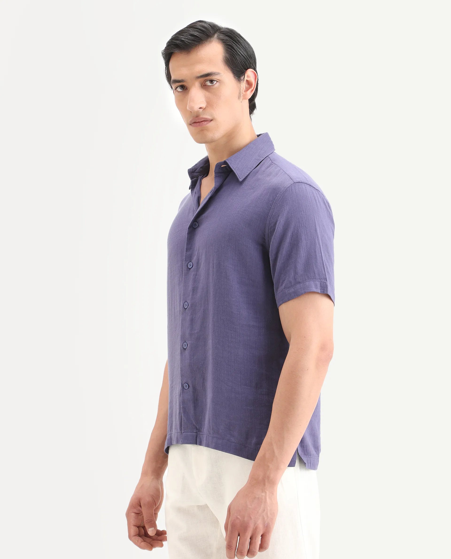 Rare Rabbit Men's Layerr Ss Light Purple Cotton Blend Plain Boxy Fit Full Sleeve Collared Shirt