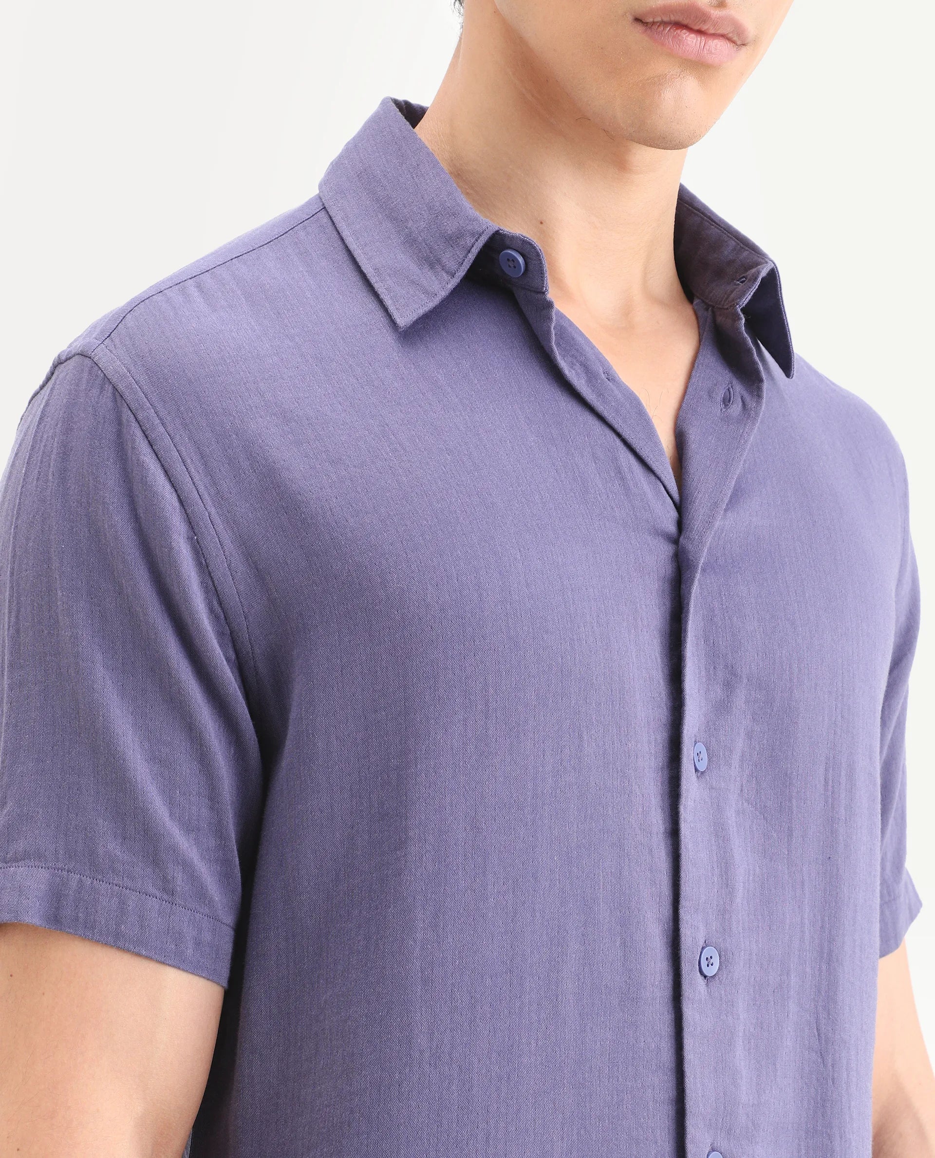 Rare Rabbit Men's Layerr Ss Light Purple Cotton Blend Plain Boxy Fit Full Sleeve Collared Shirt