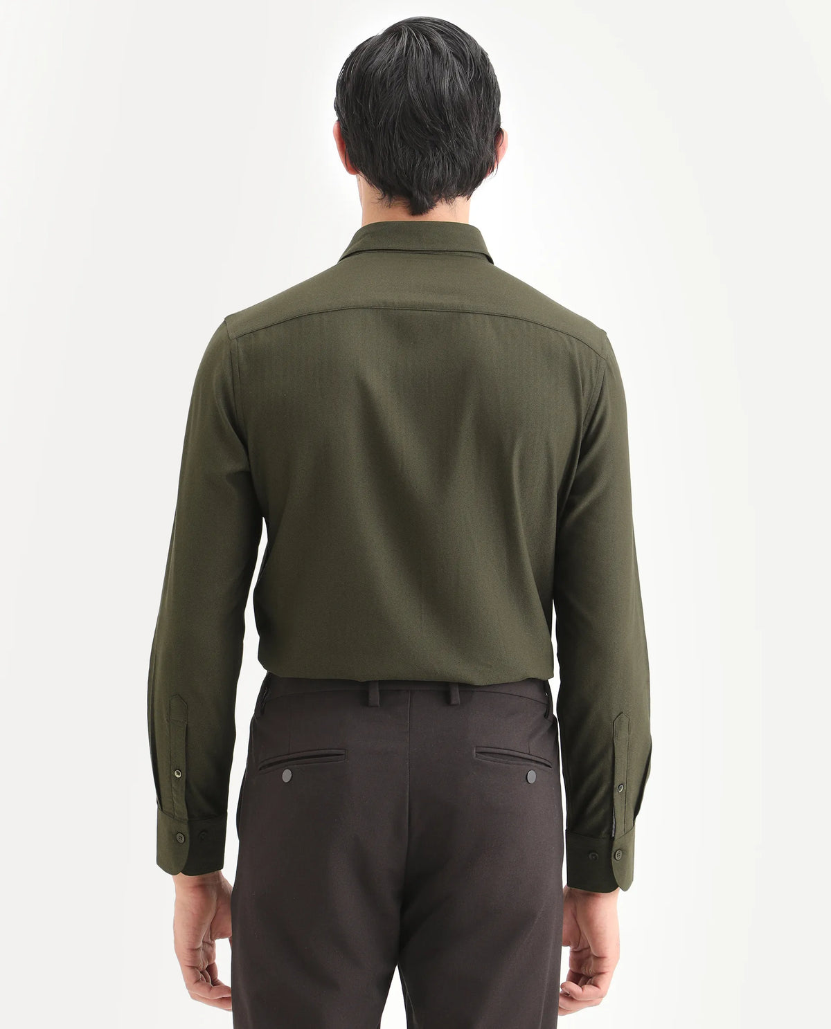 Rare Rabbit Men's Mer-Ss26 Dark Olive Viscose Blend Fabric Full Sleeve Spread Collar Regular Fit Plain Shirt