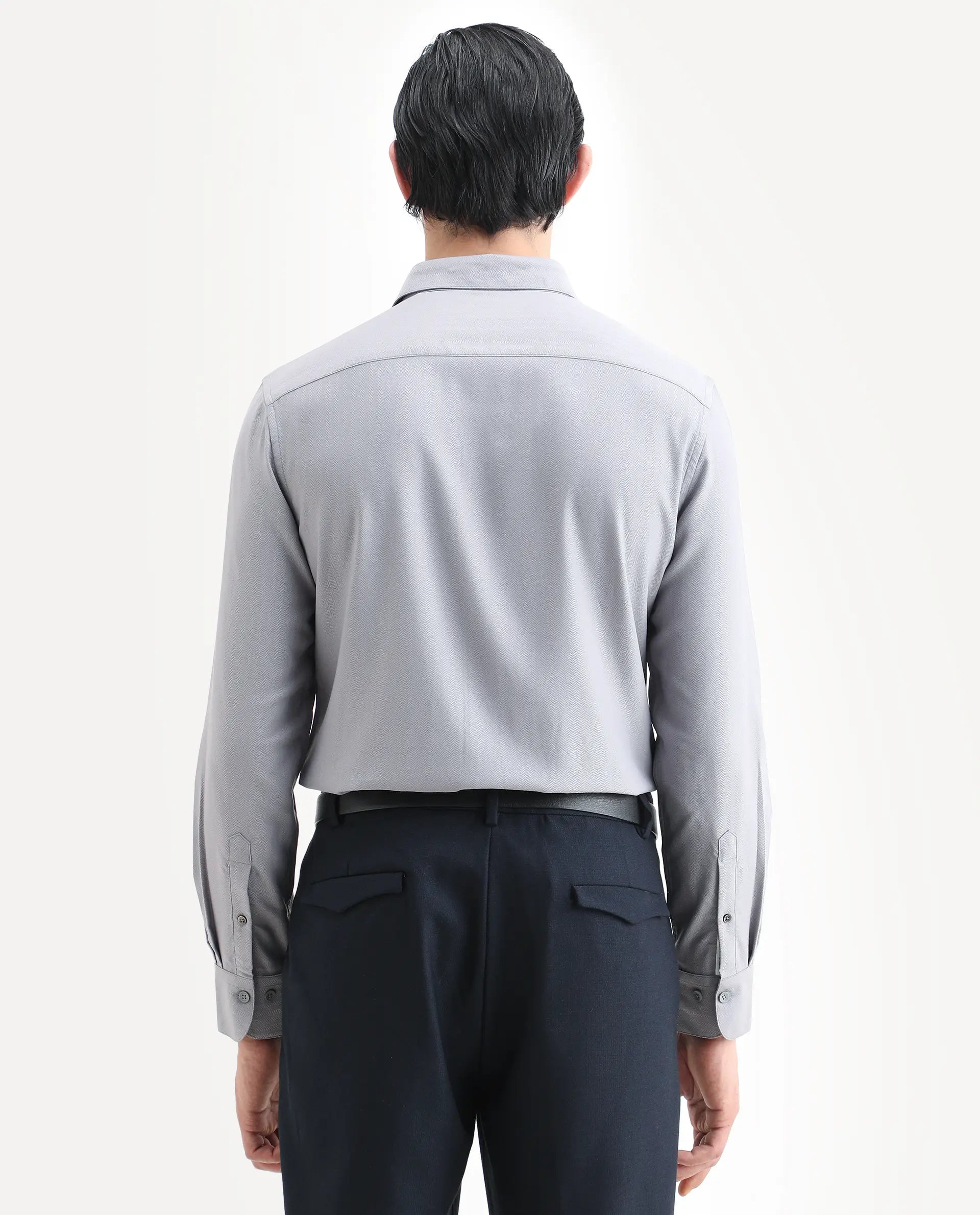 Rare Rabbit Men's Mer-Ss26 Grey Viscose Blend Fabric Full Sleeve Spread Collar Regular Fit Plain Shirt