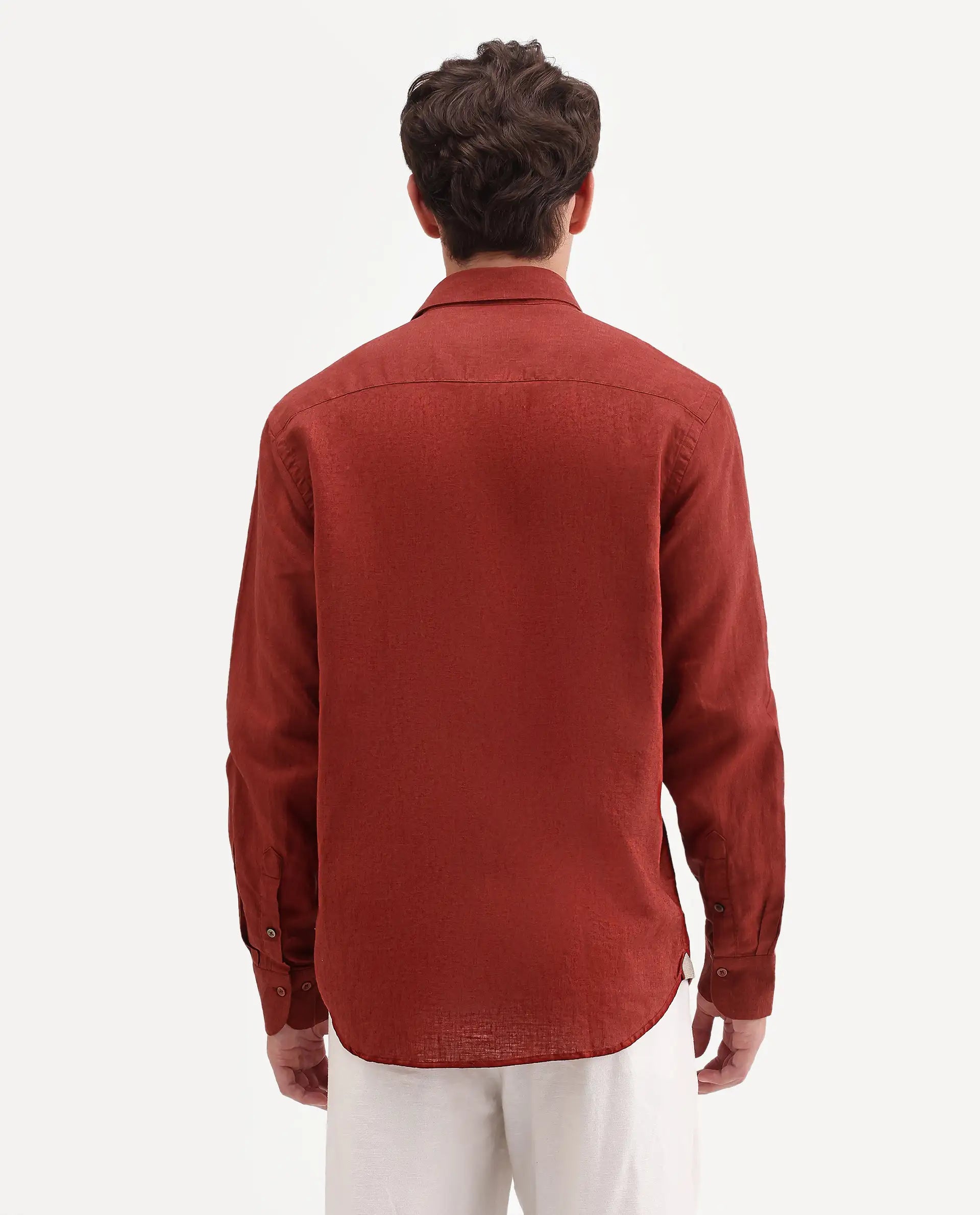 Buy Linex Ls - Red Linen Blend Plain Shirt| Rare Rabbit