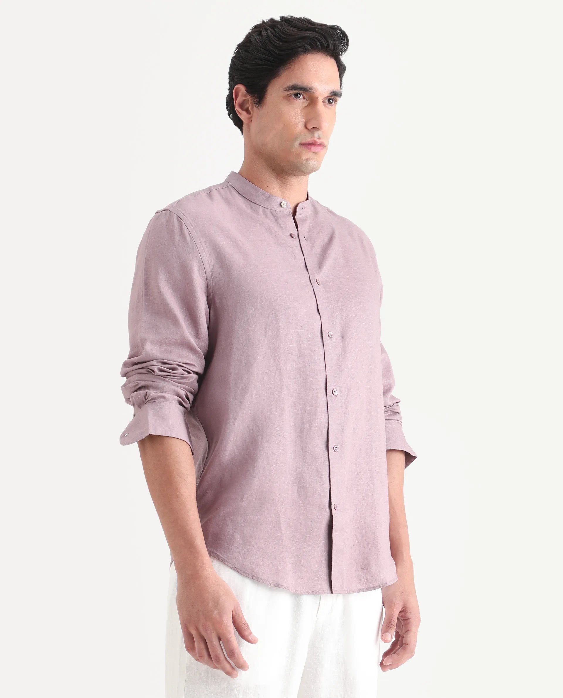 Rare Rabbit Men's Cinex 26 Dusky Pink Linen Blend Fabric Full Sleeve Regular Fit Shirt