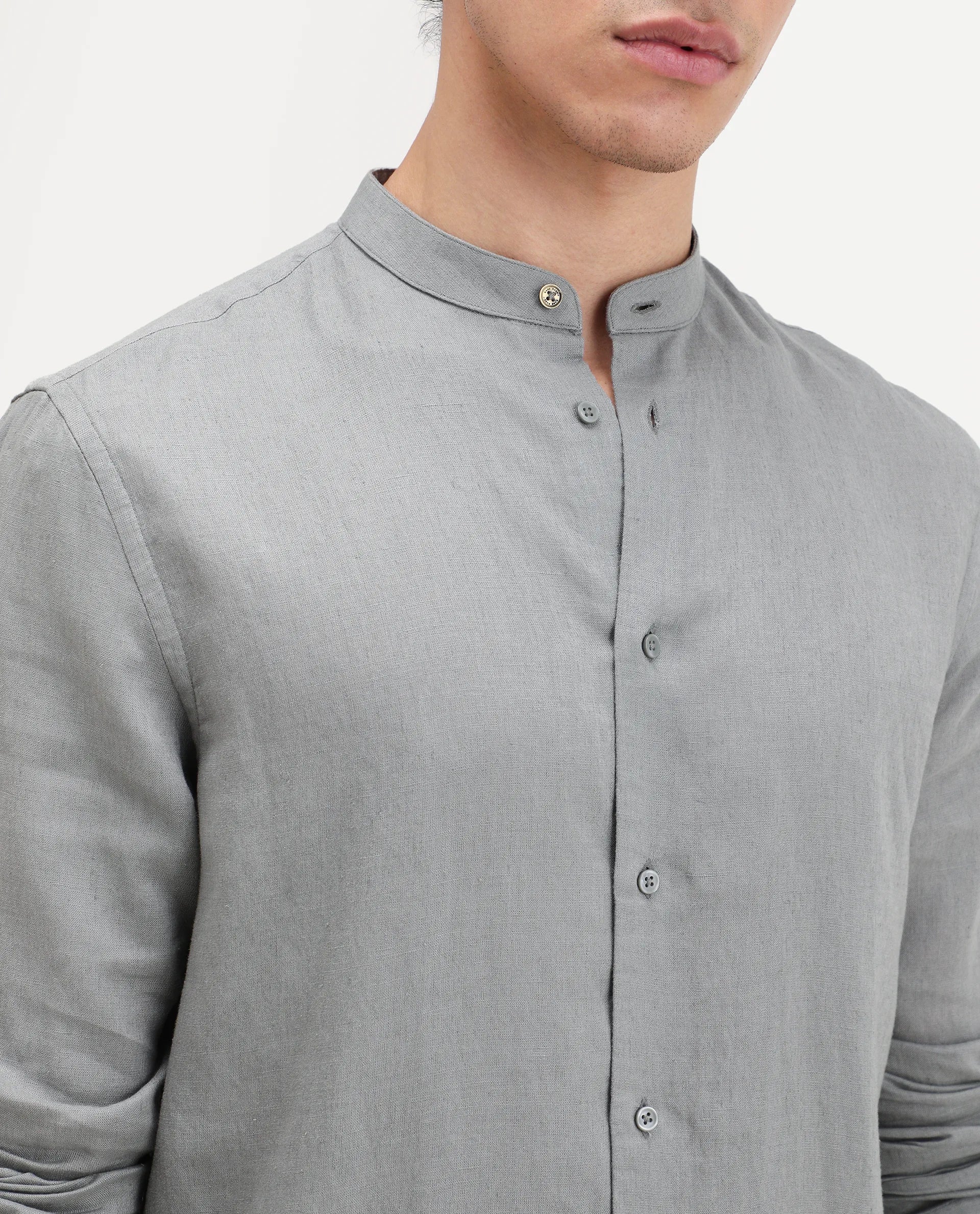 Rare Rabbit Men's Cinex 26 Dusky Olive Linen Blend Fabric Full Sleeve Regular Fit Shirt