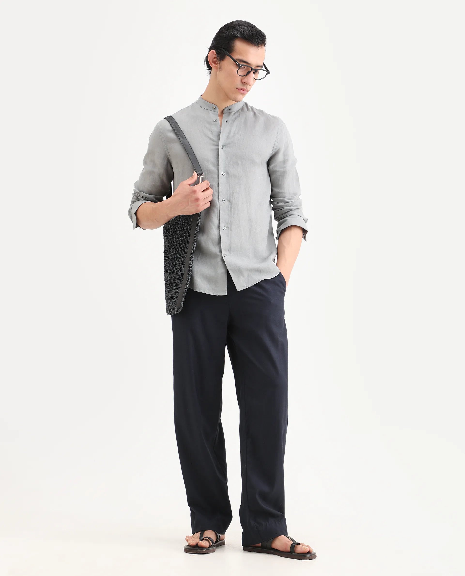 Rare Rabbit Men's Cinex 26 Dusky Olive Linen Blend Fabric Full Sleeve Regular Fit Shirt