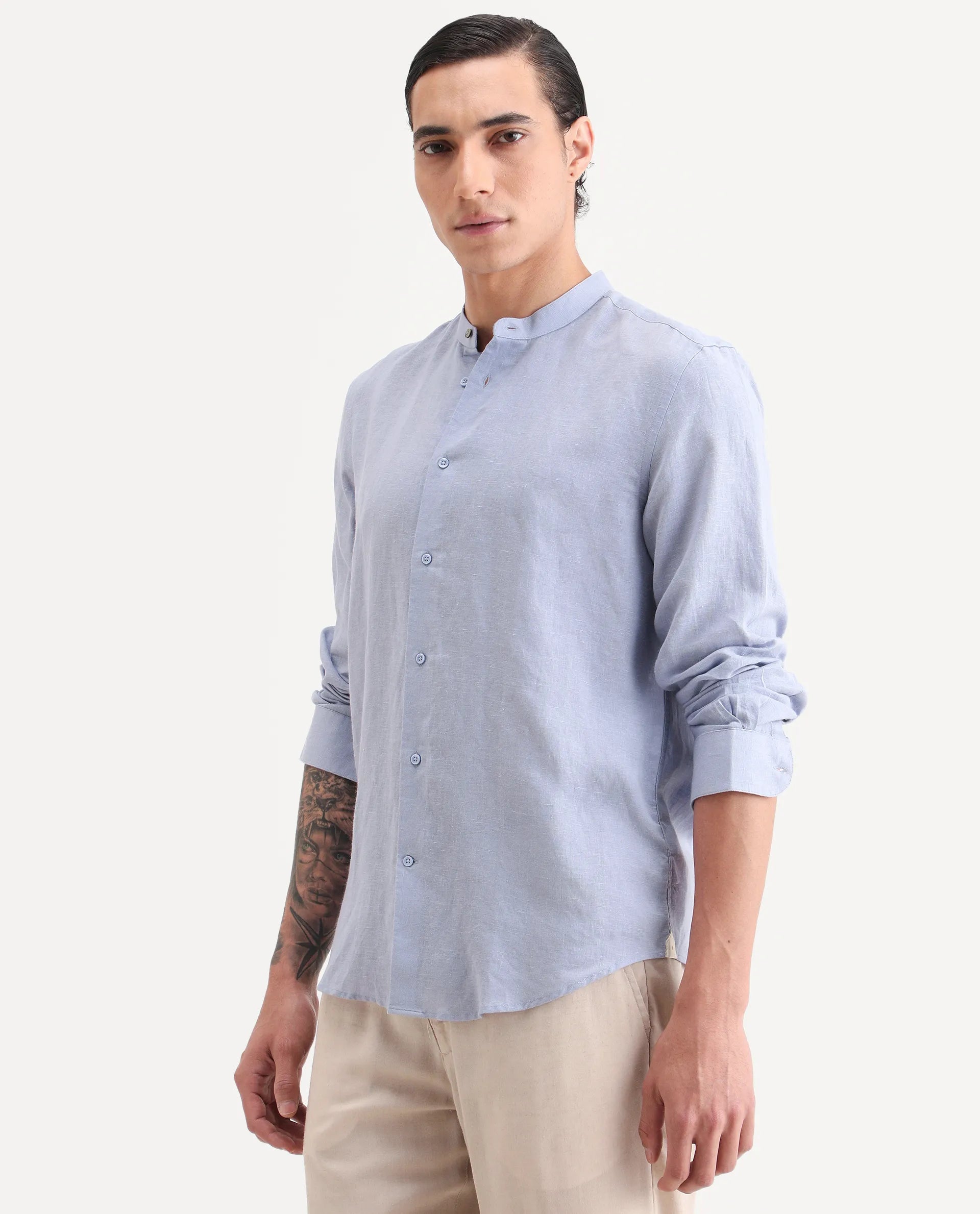 Rare Rabbit Men's Cinex 26 Light Purple Linen Blend Fabric Full Sleeve Regular Fit Shirt