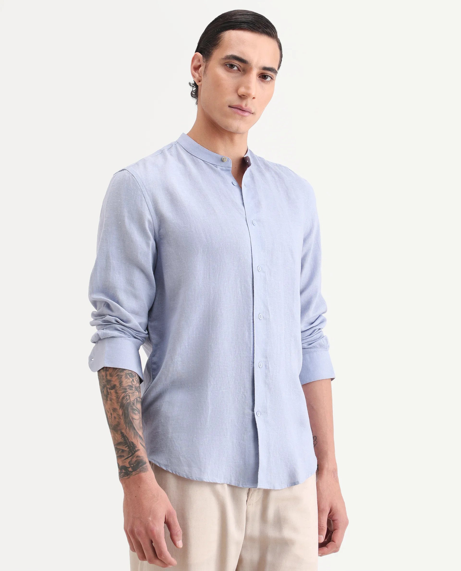 Rare Rabbit Men's Cinex 26 Light Purple Linen Blend Fabric Full Sleeve Regular Fit Shirt