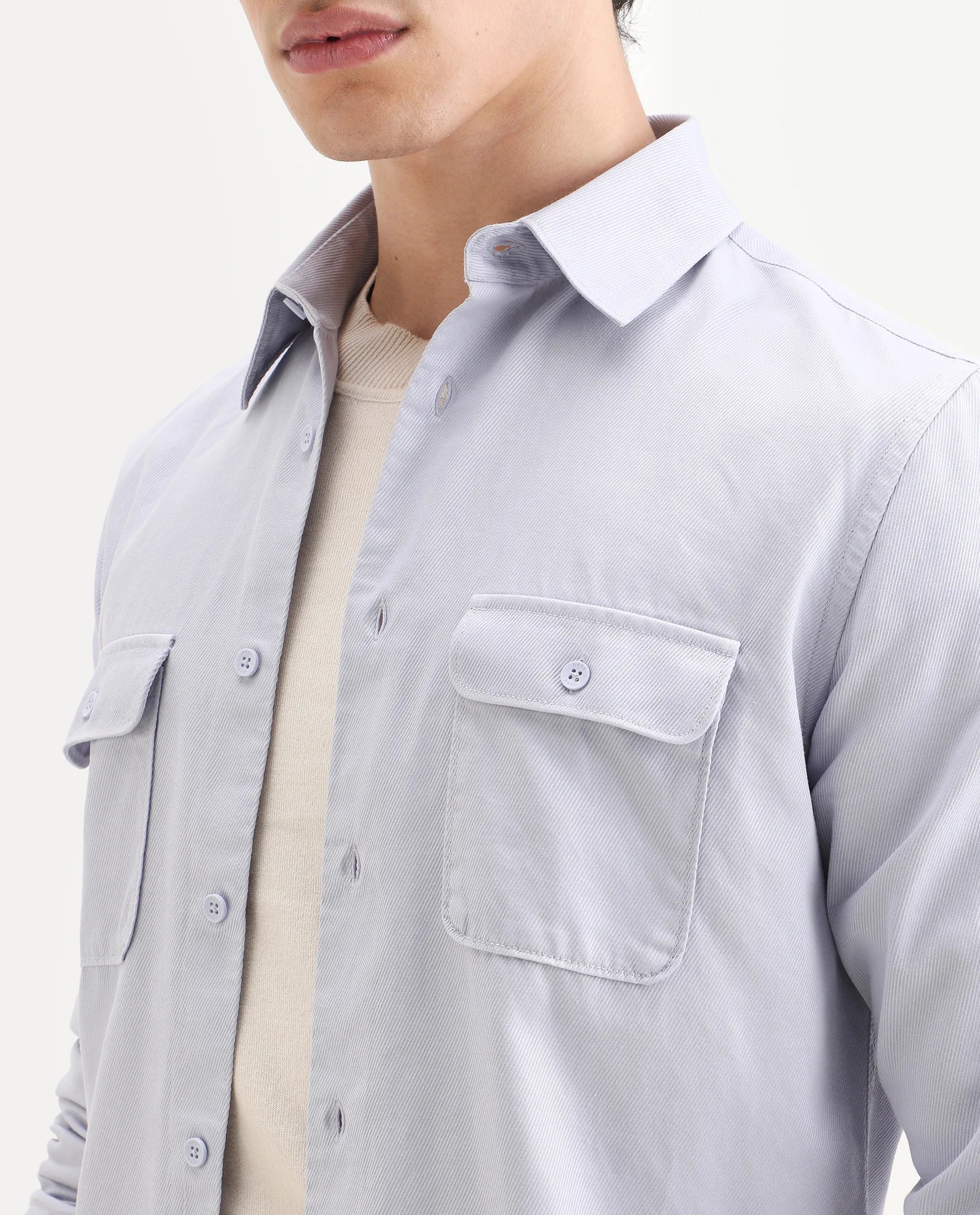 Rare Rabbit Men's Lyton-Ss26 Pastel Blue Lyocell Blend Fabric Full Sleeve Spread Collar Regular Fit Plain Shirt