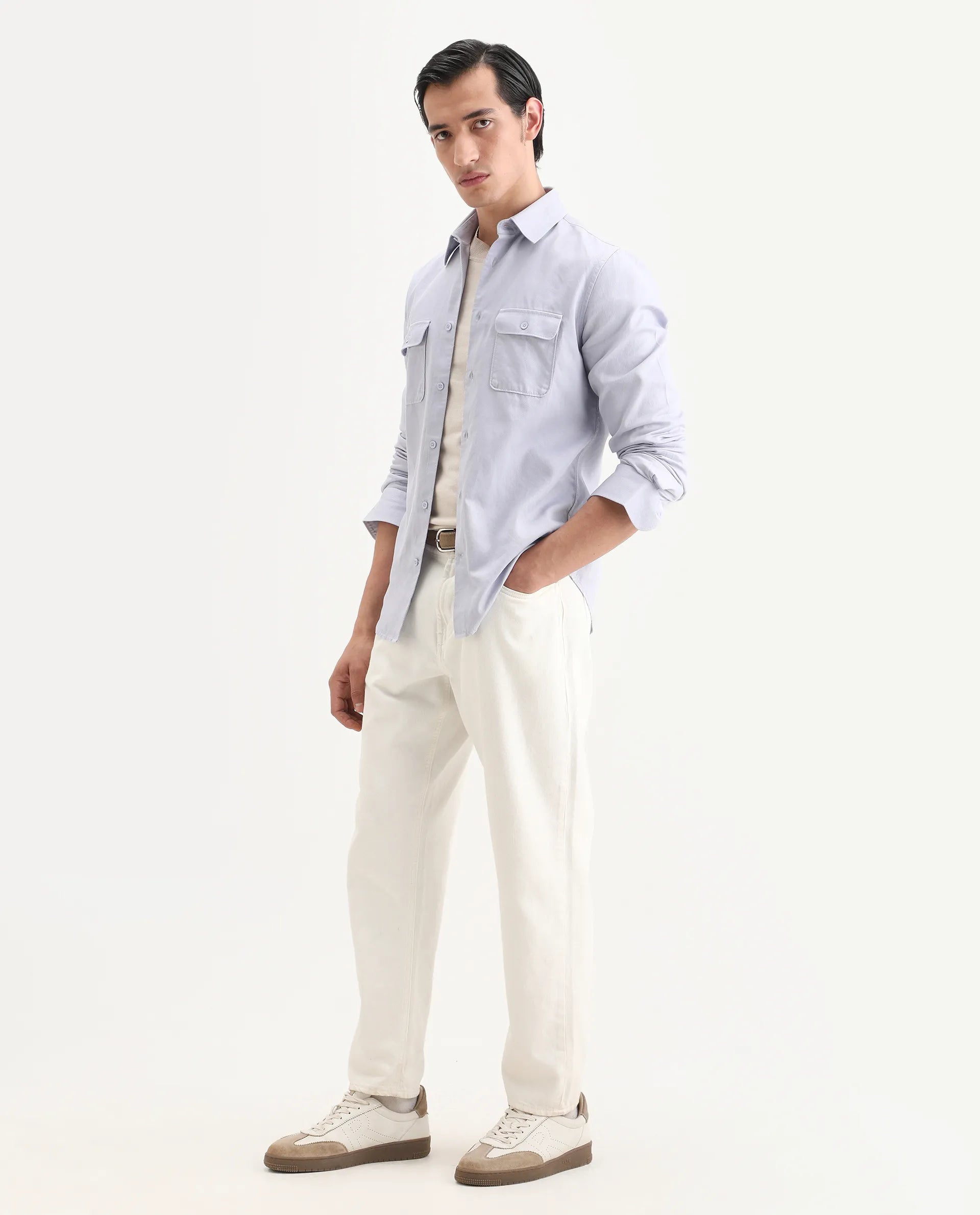 Rare Rabbit Men's Lyton-Ss26 Pastel Blue Lyocell Blend Fabric Full Sleeve Spread Collar Regular Fit Plain Shirt