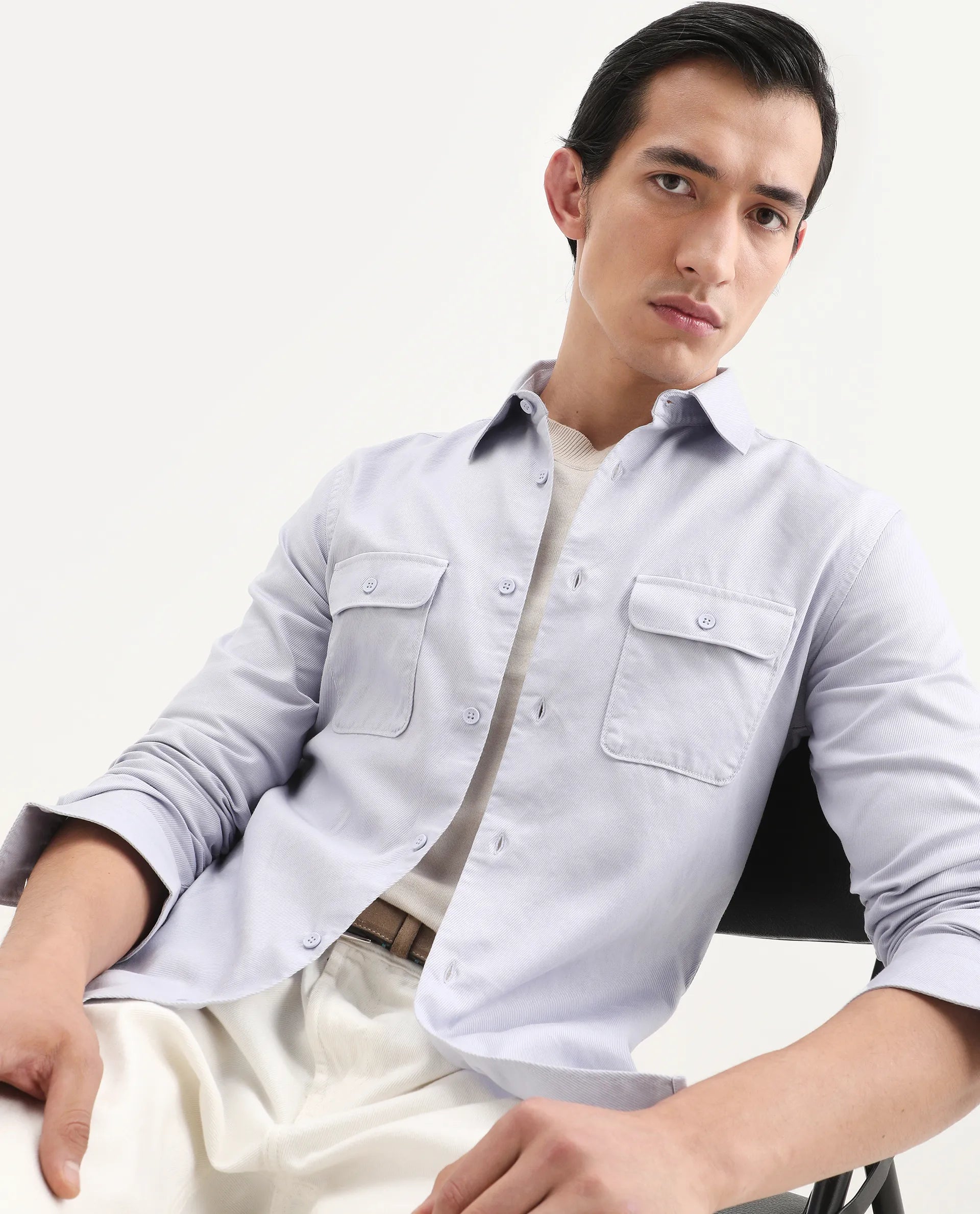 Rare Rabbit Men's Lyton-Ss26 Pastel Blue Lyocell Blend Fabric Full Sleeve Spread Collar Regular Fit Plain Shirt