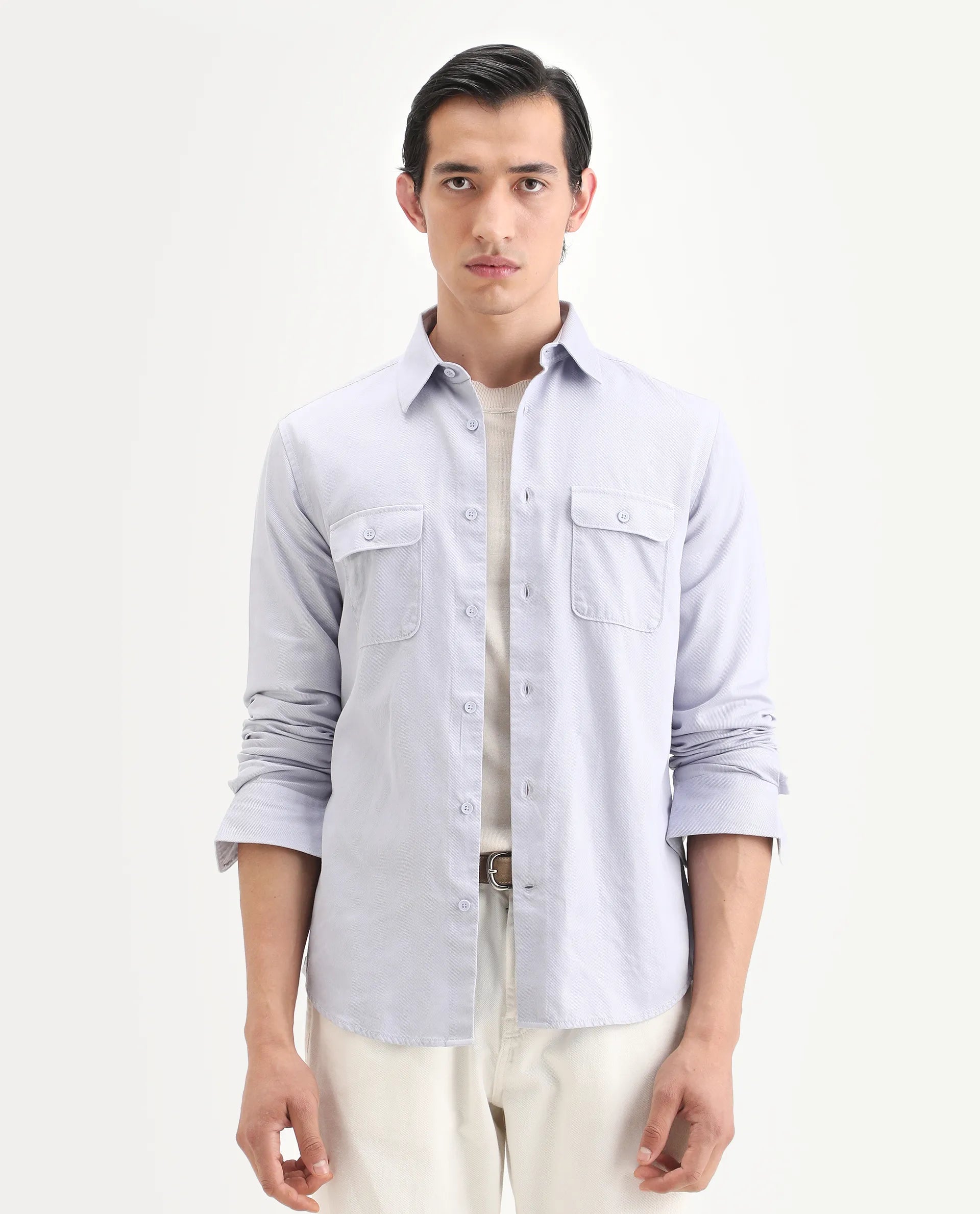 Rare Rabbit Men's Lyton-Ss26 Pastel Blue Lyocell Blend Fabric Full Sleeve Spread Collar Regular Fit Plain Shirt