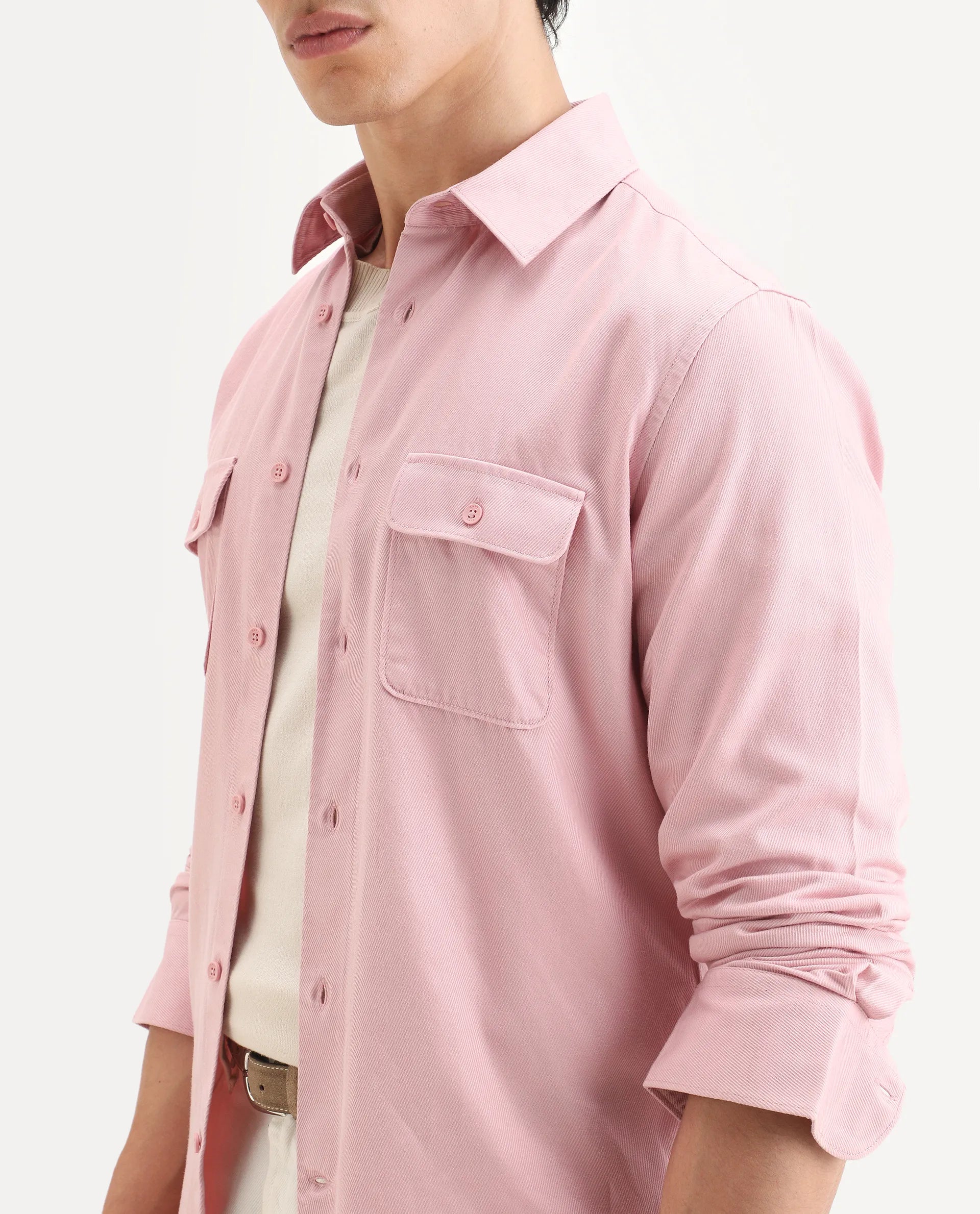 Rare Rabbit Men's Lyton-Ss26 Pastel Pink Lyocell Blend Fabric Full Sleeve Spread Collar Regular Fit Plain Shirt