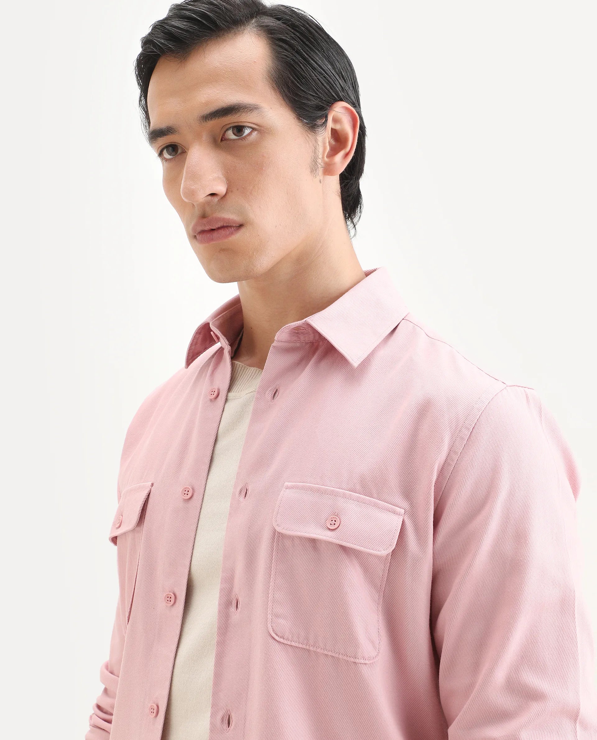 Rare Rabbit Men's Lyton-Ss26 Pastel Pink Lyocell Blend Fabric Full Sleeve Spread Collar Regular Fit Plain Shirt