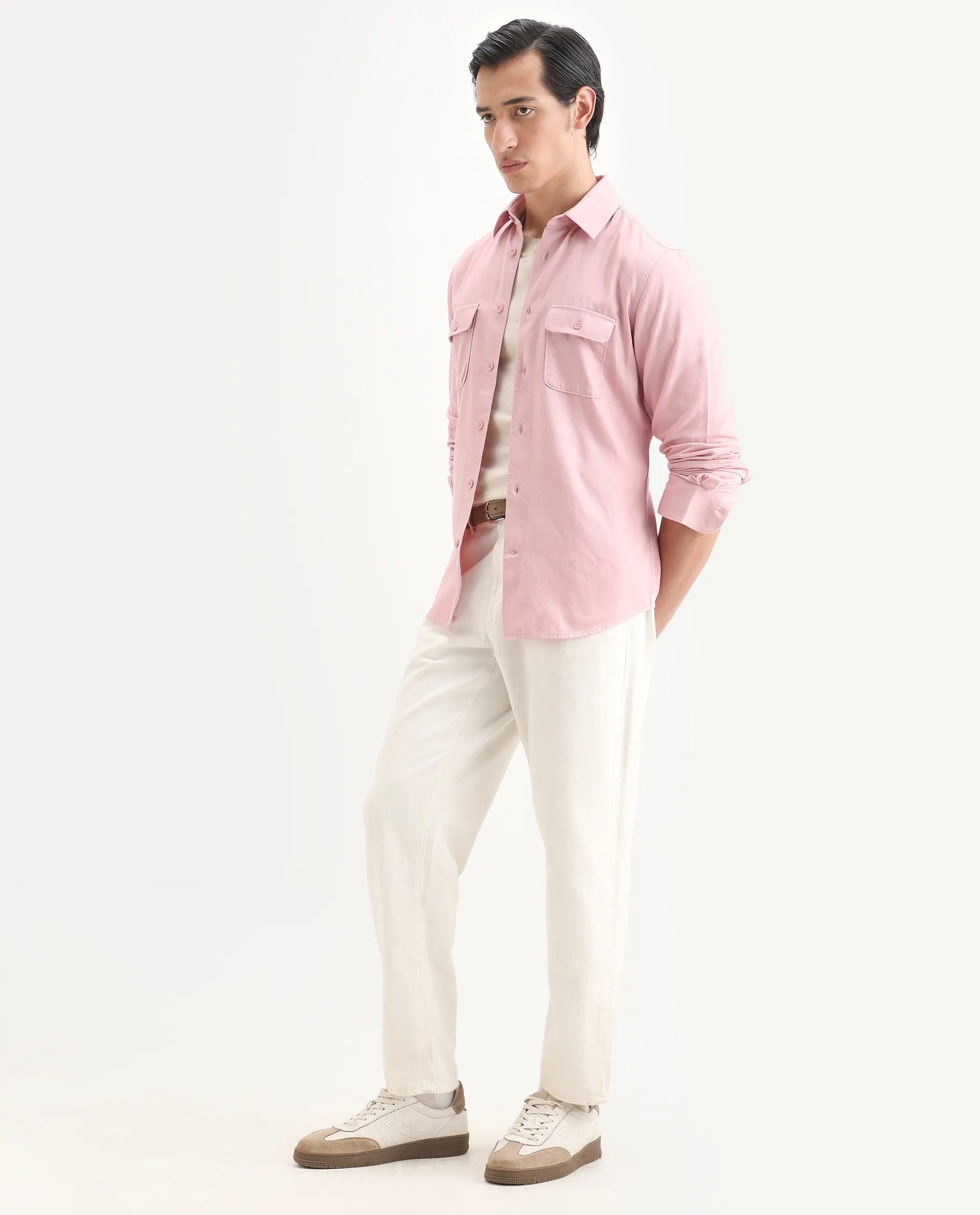 Rare Rabbit Men's Lyton-Ss26 Pastel Pink Lyocell Blend Fabric Full Sleeve Spread Collar Regular Fit Plain Shirt