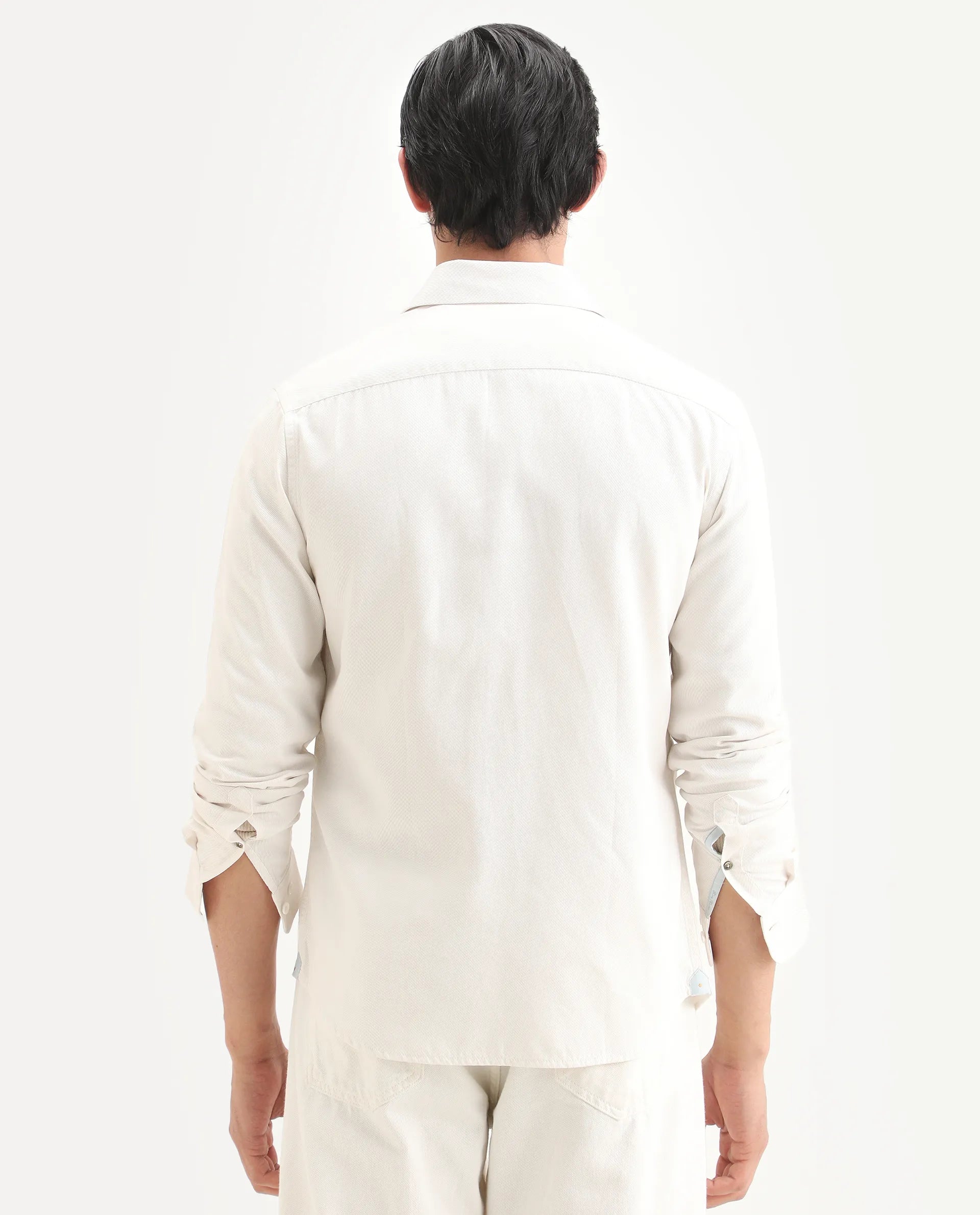 Rare Rabbit Men's Lyton-Ss26 Off White Lyocell Blend Fabric Full Sleeve Spread Collar Regular Fit Plain Shirt