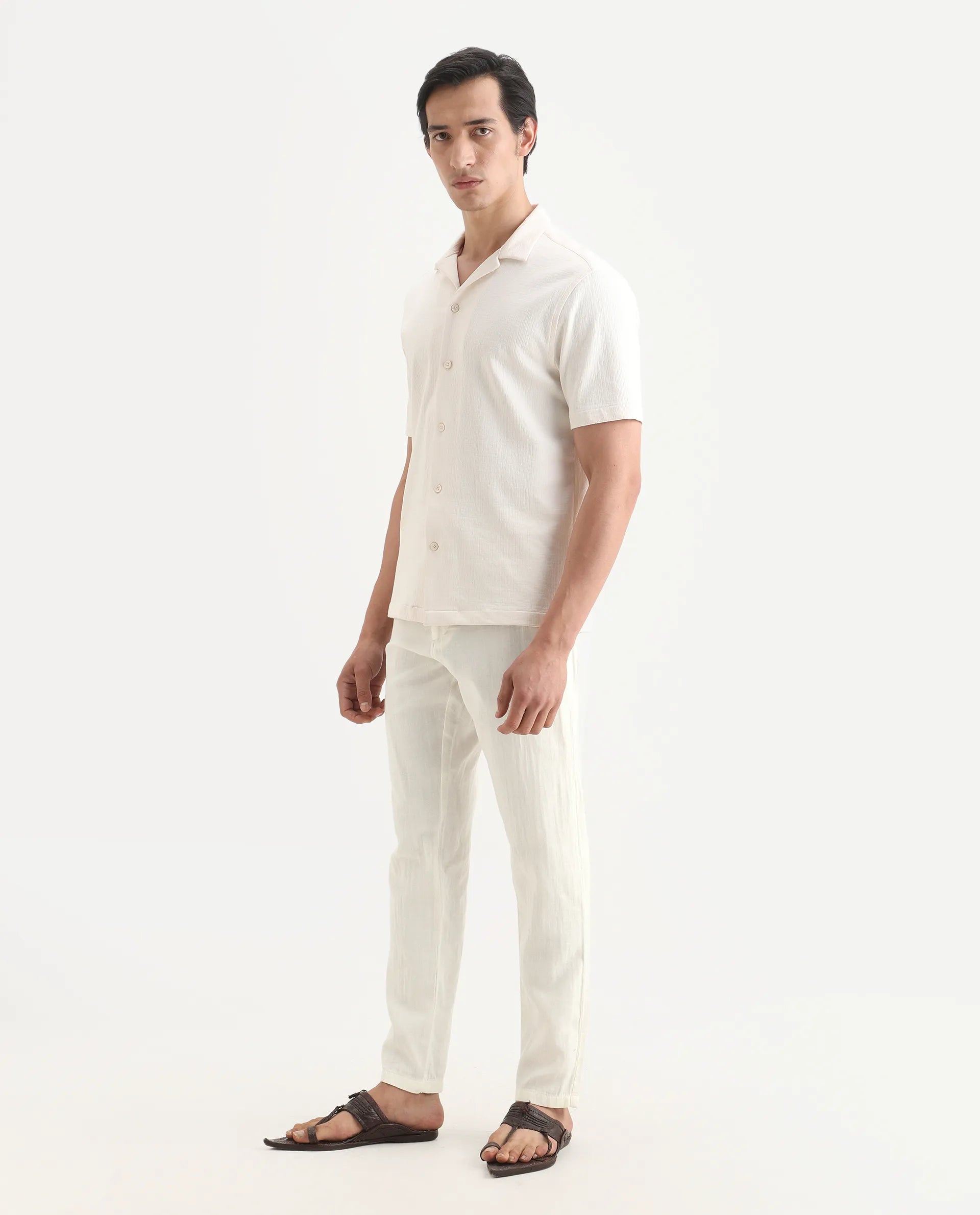 Rare Rabbit Men's Pastor-Ss26 Off White Cotton Fabric Regular Fit Drawstring Plain Trouser