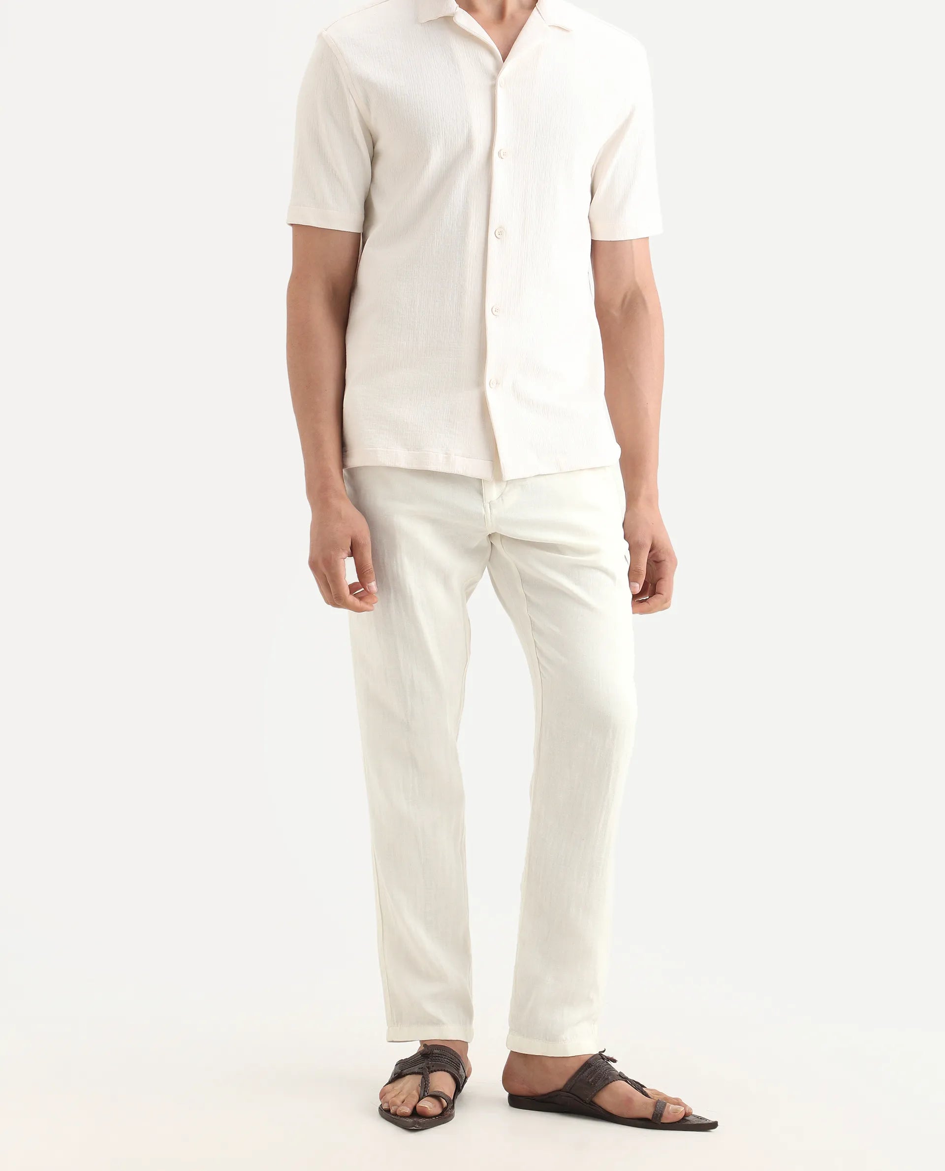 Rare Rabbit Men's Pastor-Ss26 Off White Cotton Fabric Regular Fit Drawstring Plain Trouser
