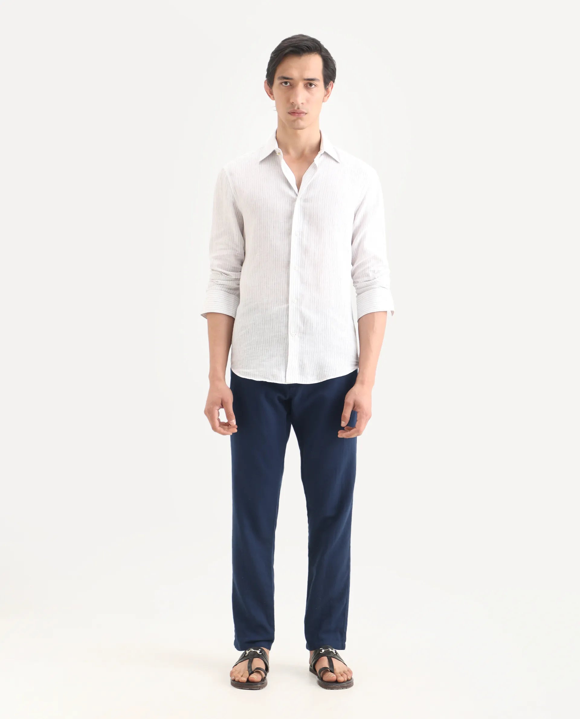 Rare Rabbit Men's Pastor-Ss26 Dark Blue Cotton Fabric Regular Fit Drawstring Plain Trouser