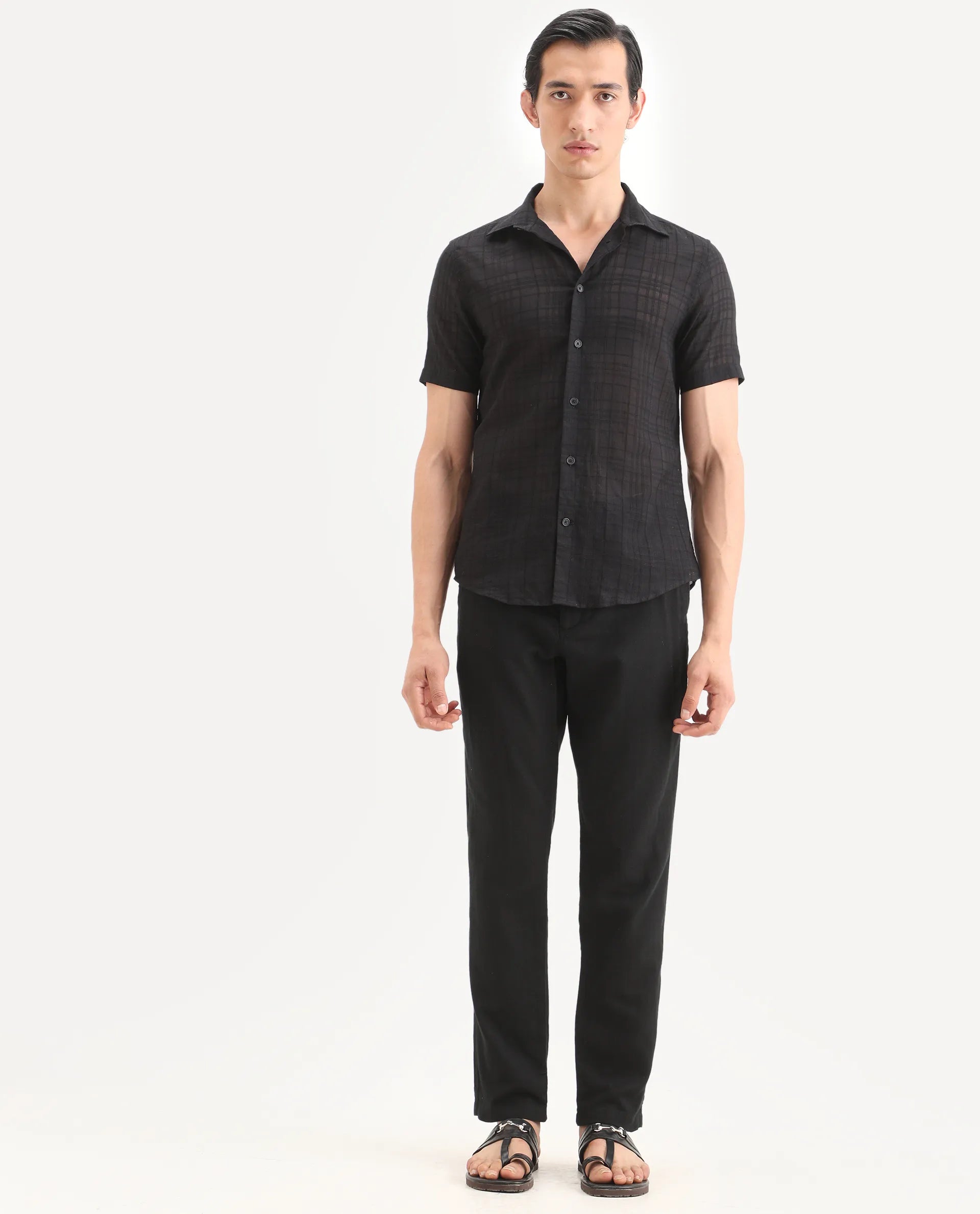 Rare Rabbit Men's Pastor-Ss26 Black Cotton Fabric Regular Fit Drawstring Plain Trouser