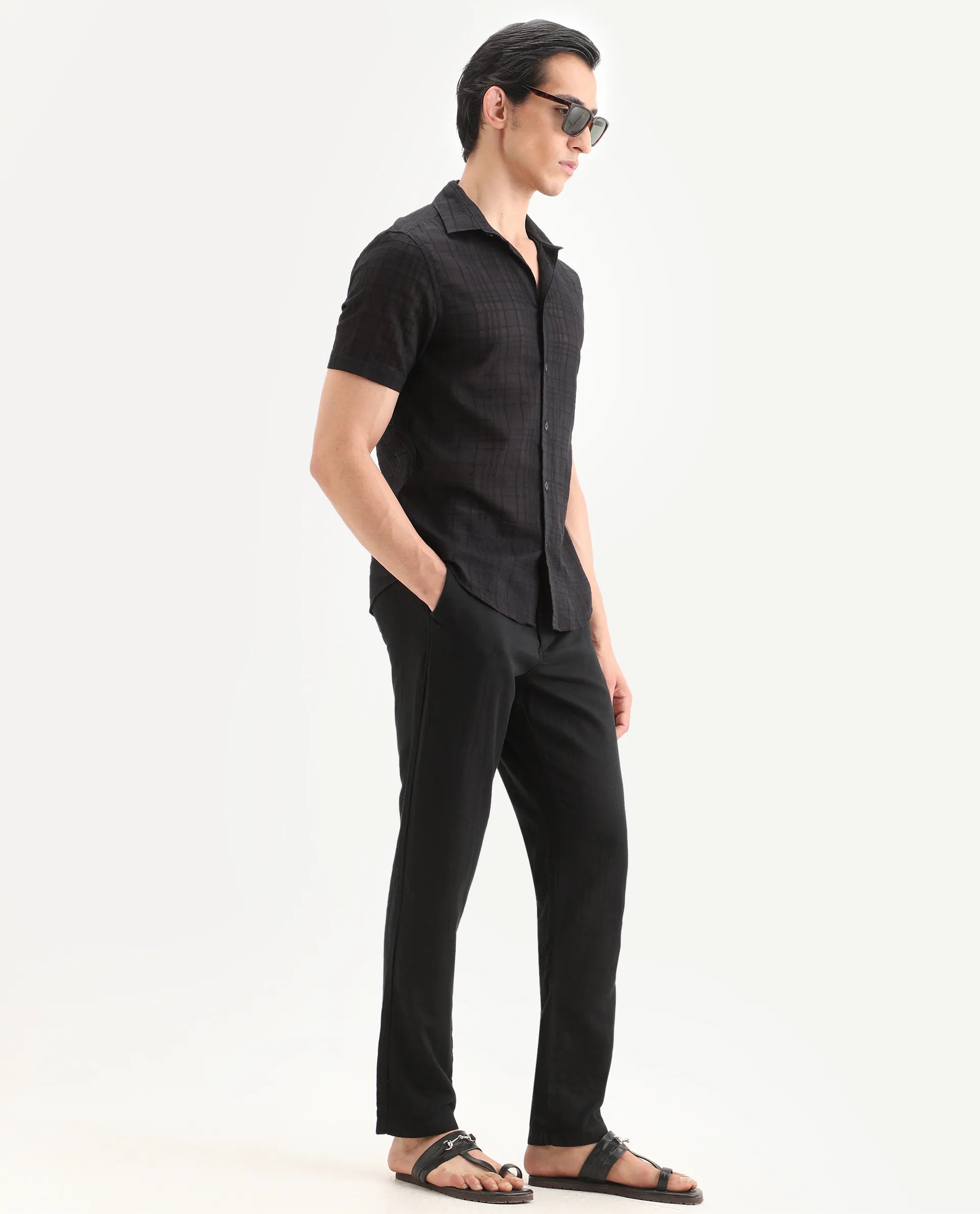 Rare Rabbit Men's Pastor-Ss26 Black Cotton Fabric Regular Fit Drawstring Plain Trouser